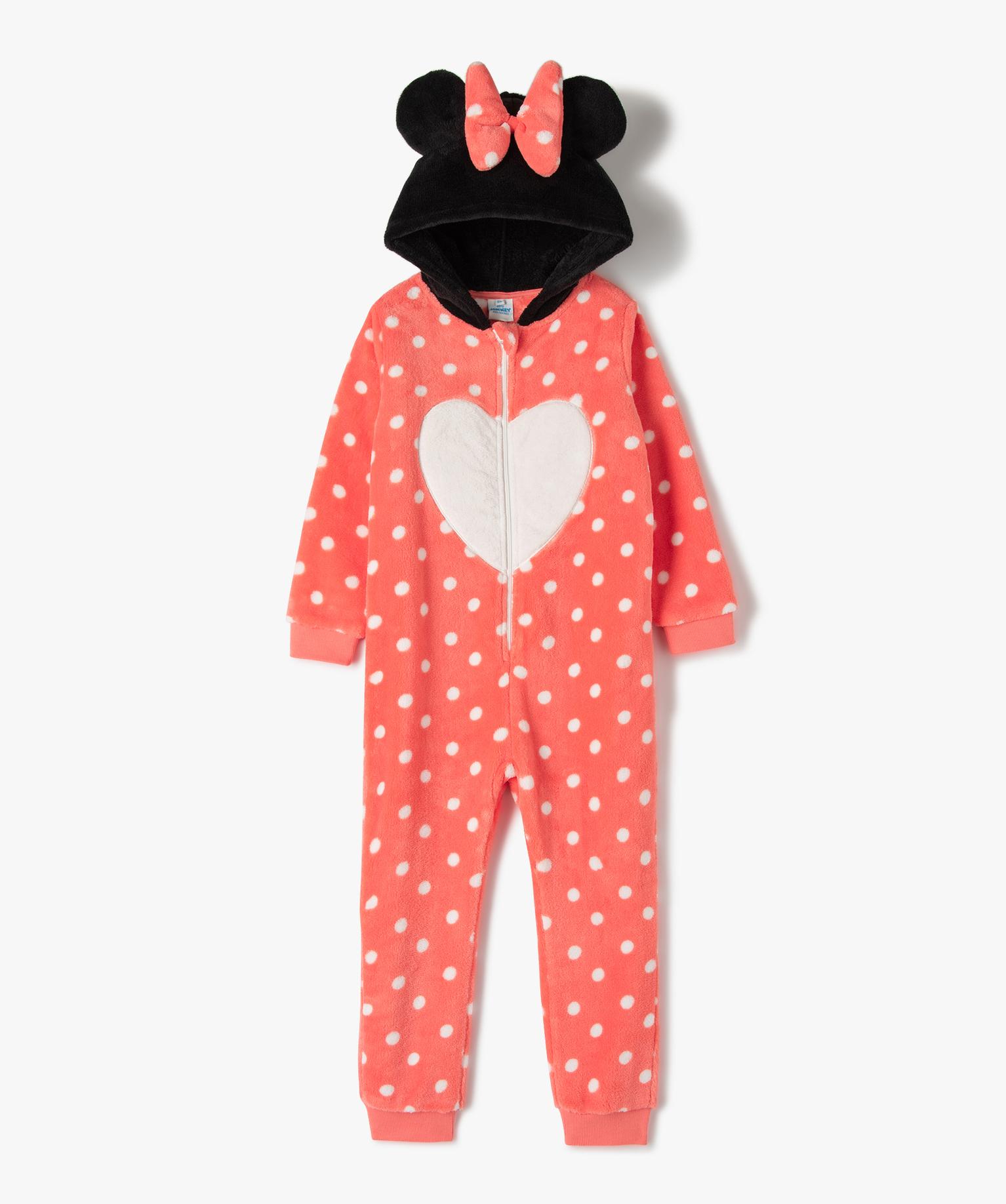 Combinaison pyjama fille à pois avec capuche Disney violet chine