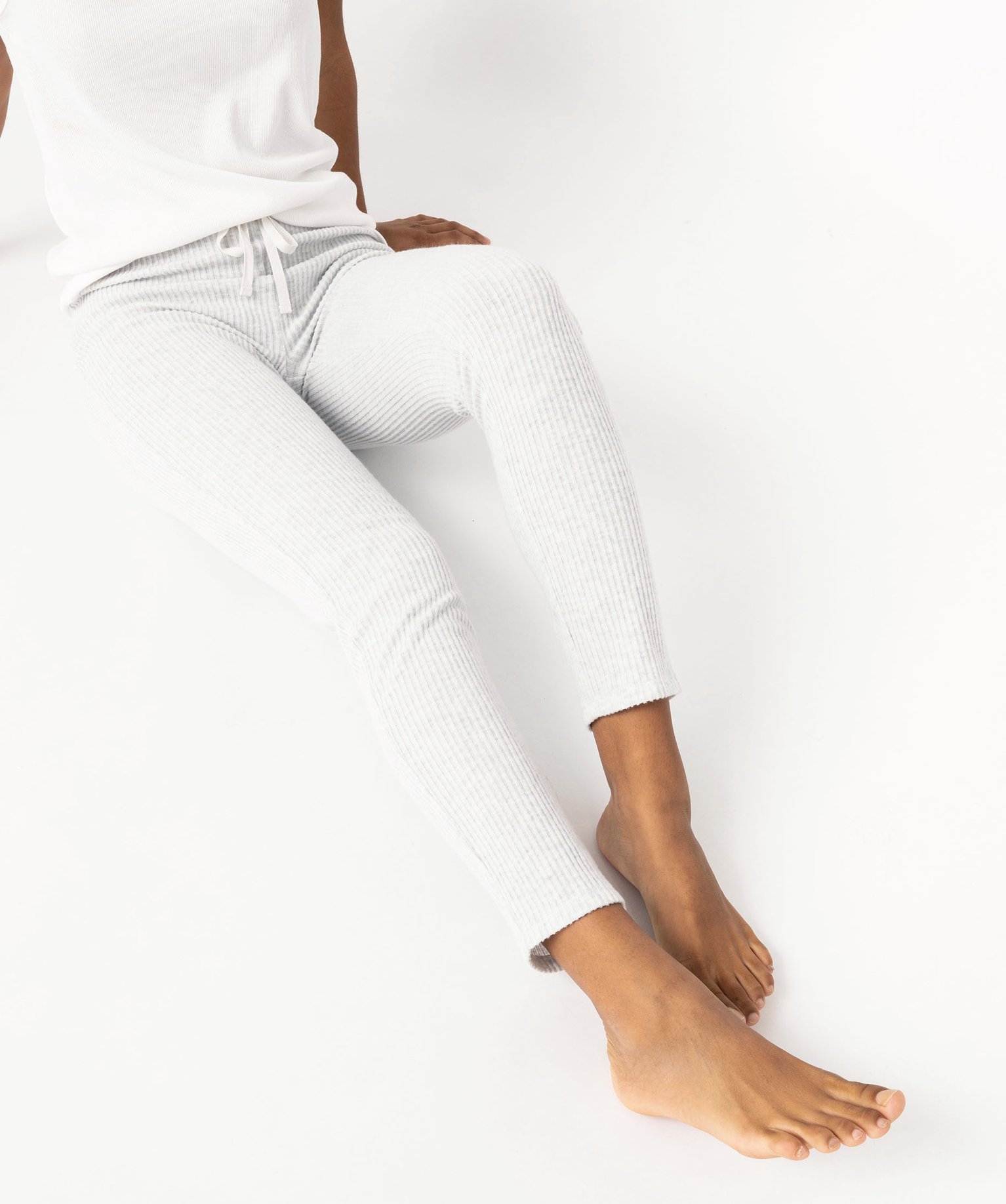 Pantalon de pyjama femme en maille côtelée - XL - gris clair - GEMO