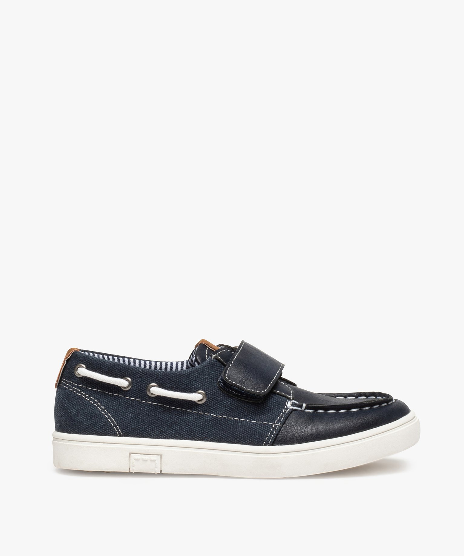 Chaussures bateau garçon unies bi-matières à scratch - 34 - bleu fonce - GEMO