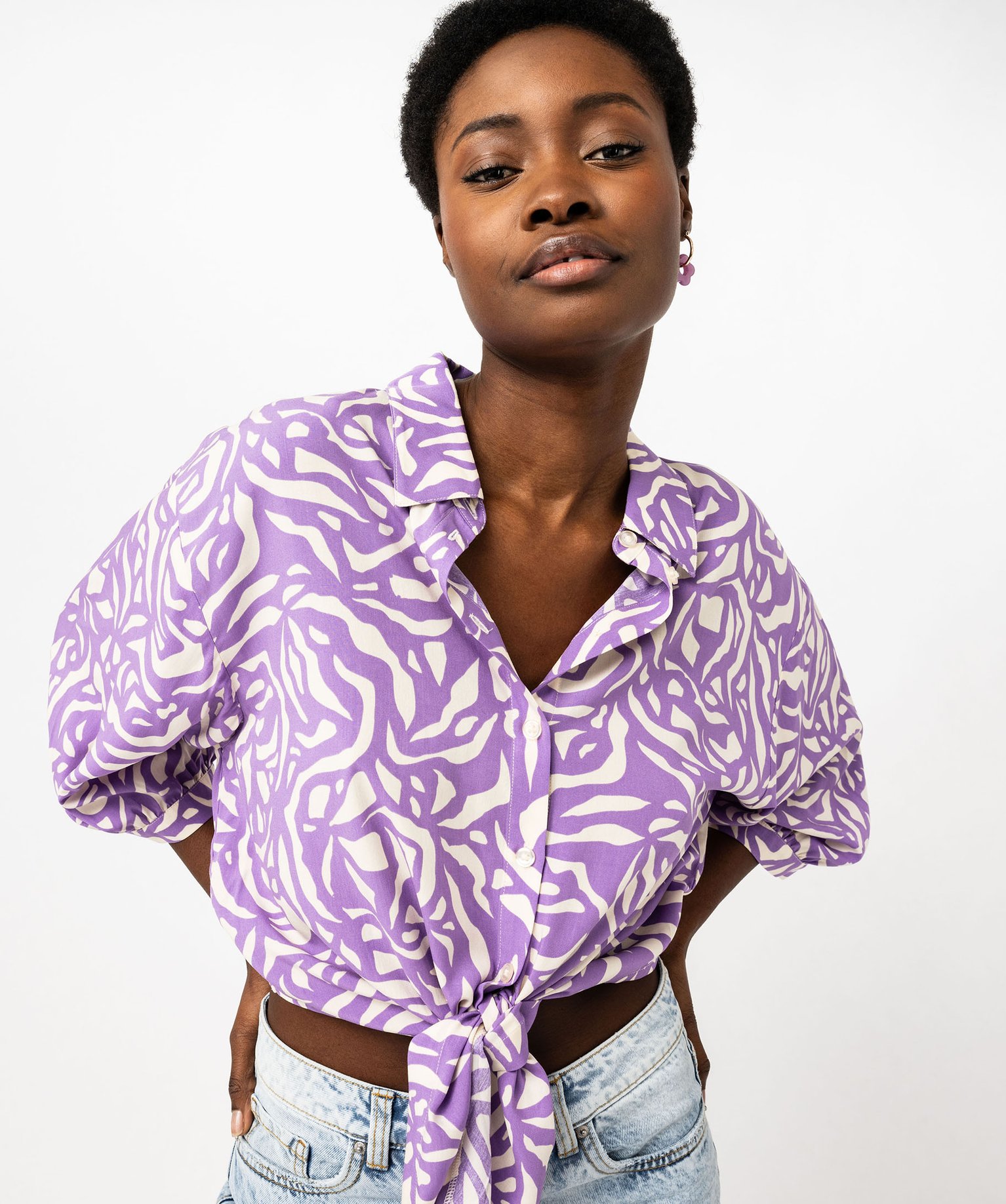 Chemise manches 3/4 fluide à nouer femme - 40 - violet - GEMO