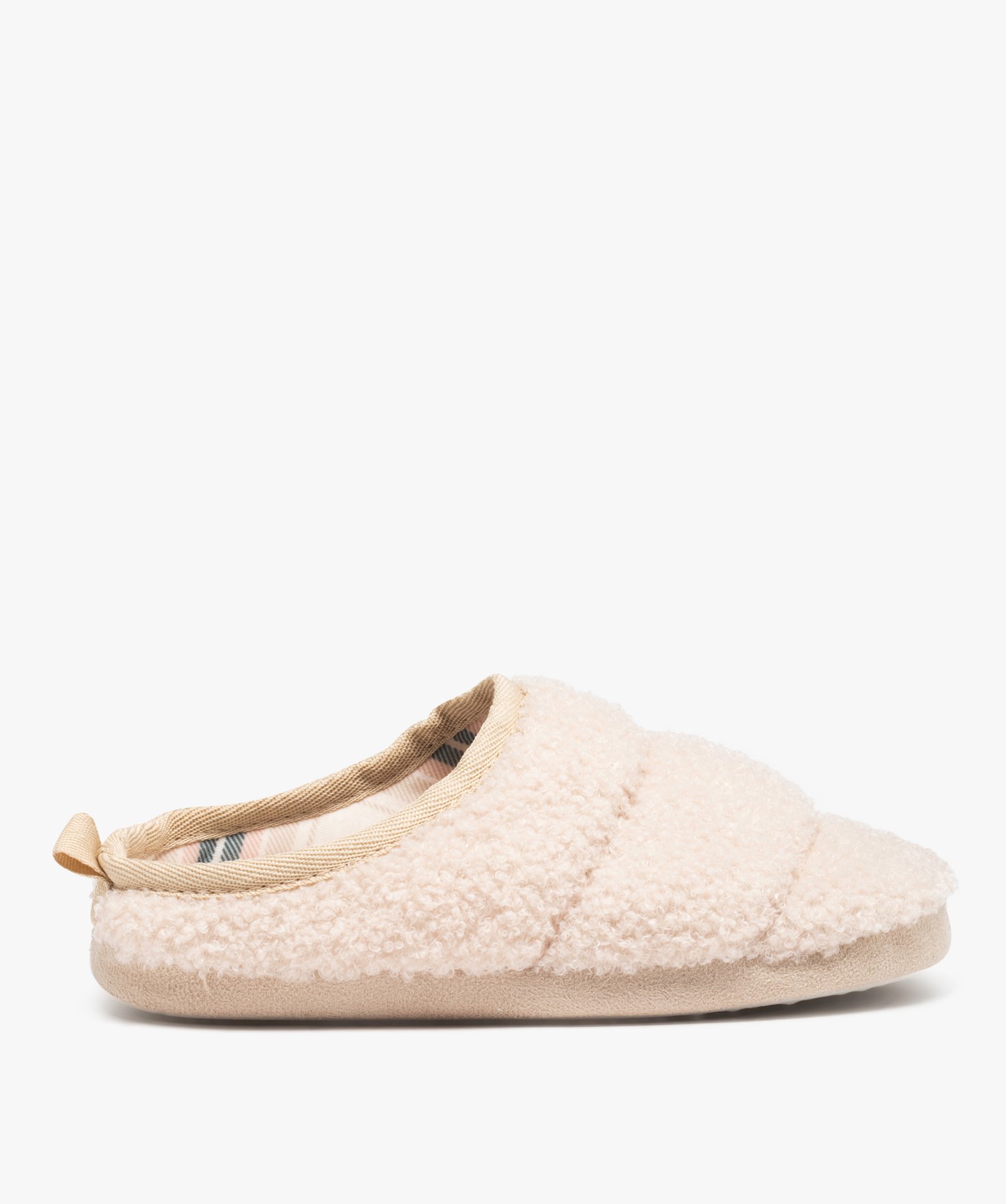 Chaussons femme mules plates unies en sherpa effet matelassé - 36 - beige - GEMO