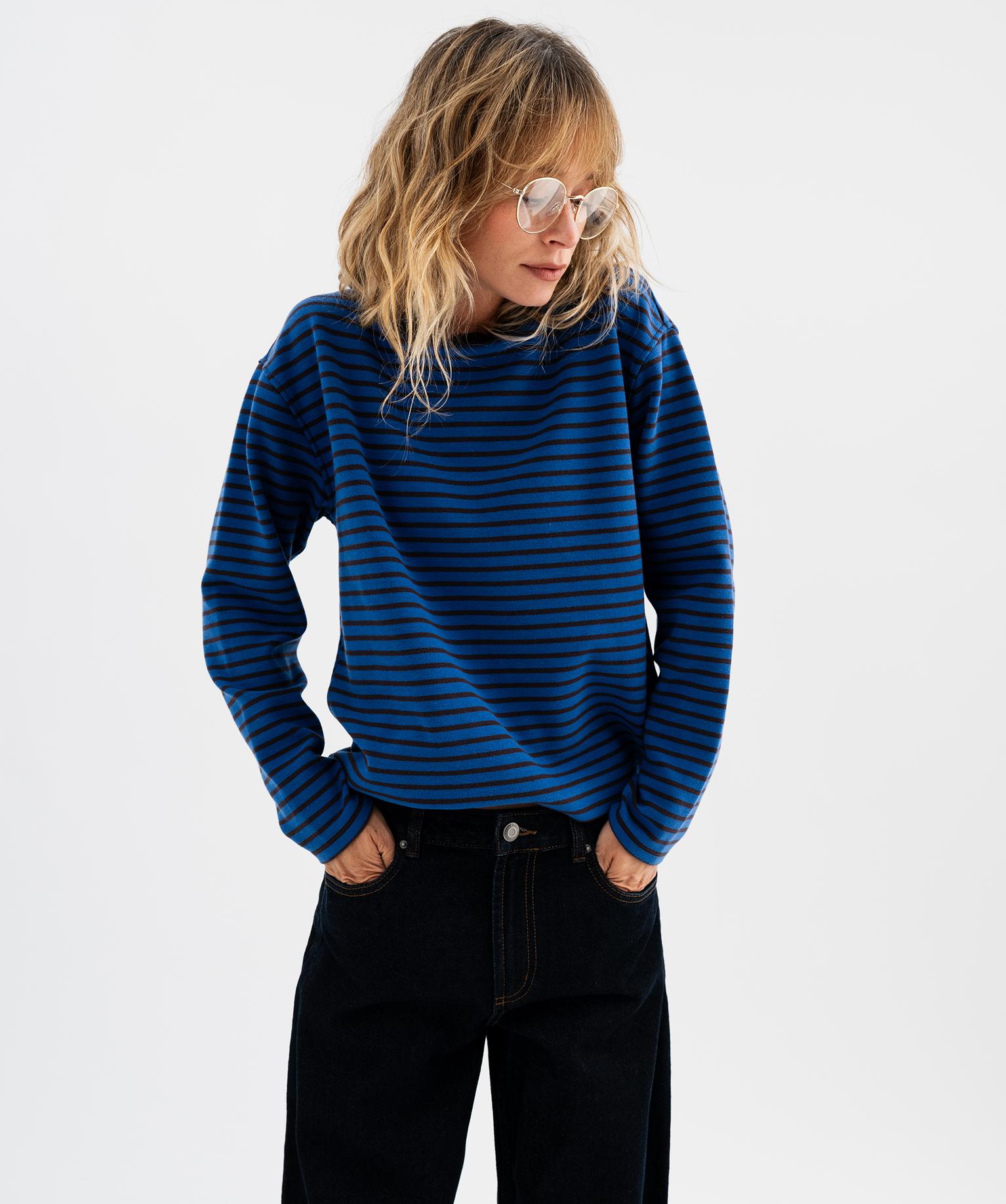 Tee-shirt rayé col rond femme - 42-44/L - bleu vif - GEMO