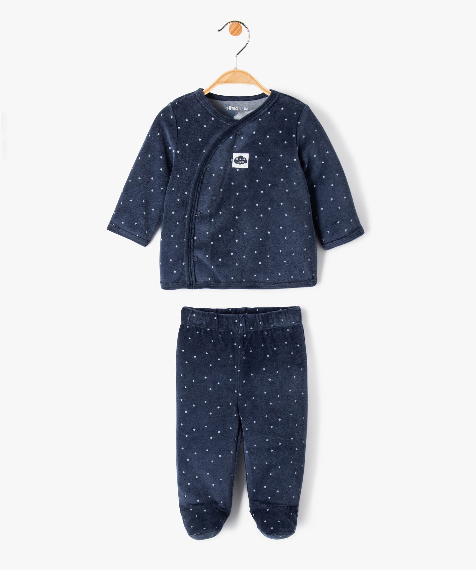 Pyjama bébé 2 pièces en velours à motifs étoiles - 0M - marine - GEMO