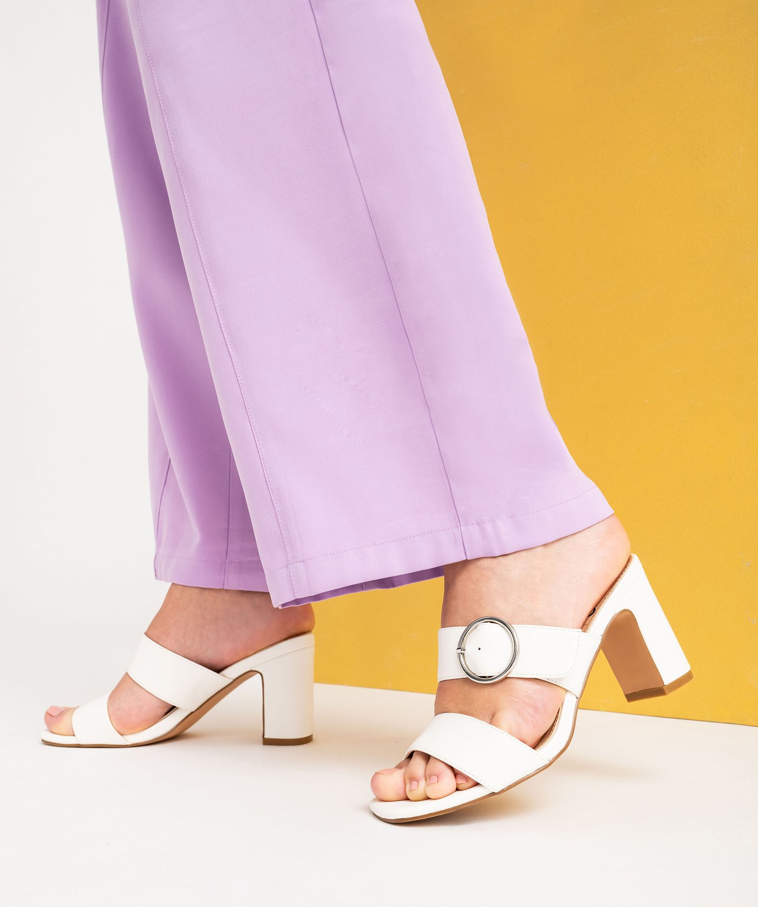 Mules à talon haut et larges brides femme - 38 - blanc - GEMO