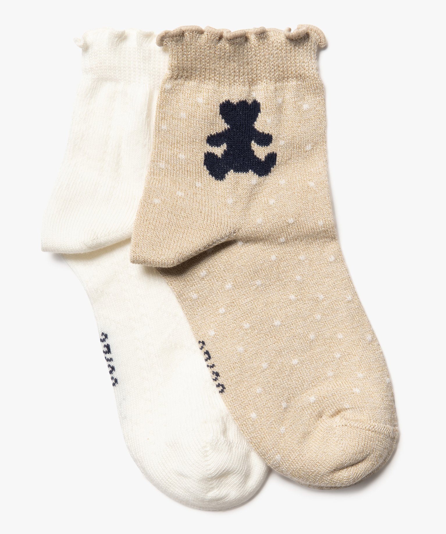 Chaussettes fantaisie à ourlet roulotté fille - LuluCastagnette (lot de 2) - 31/34 - beige standard - LULUCASTAGNETTE