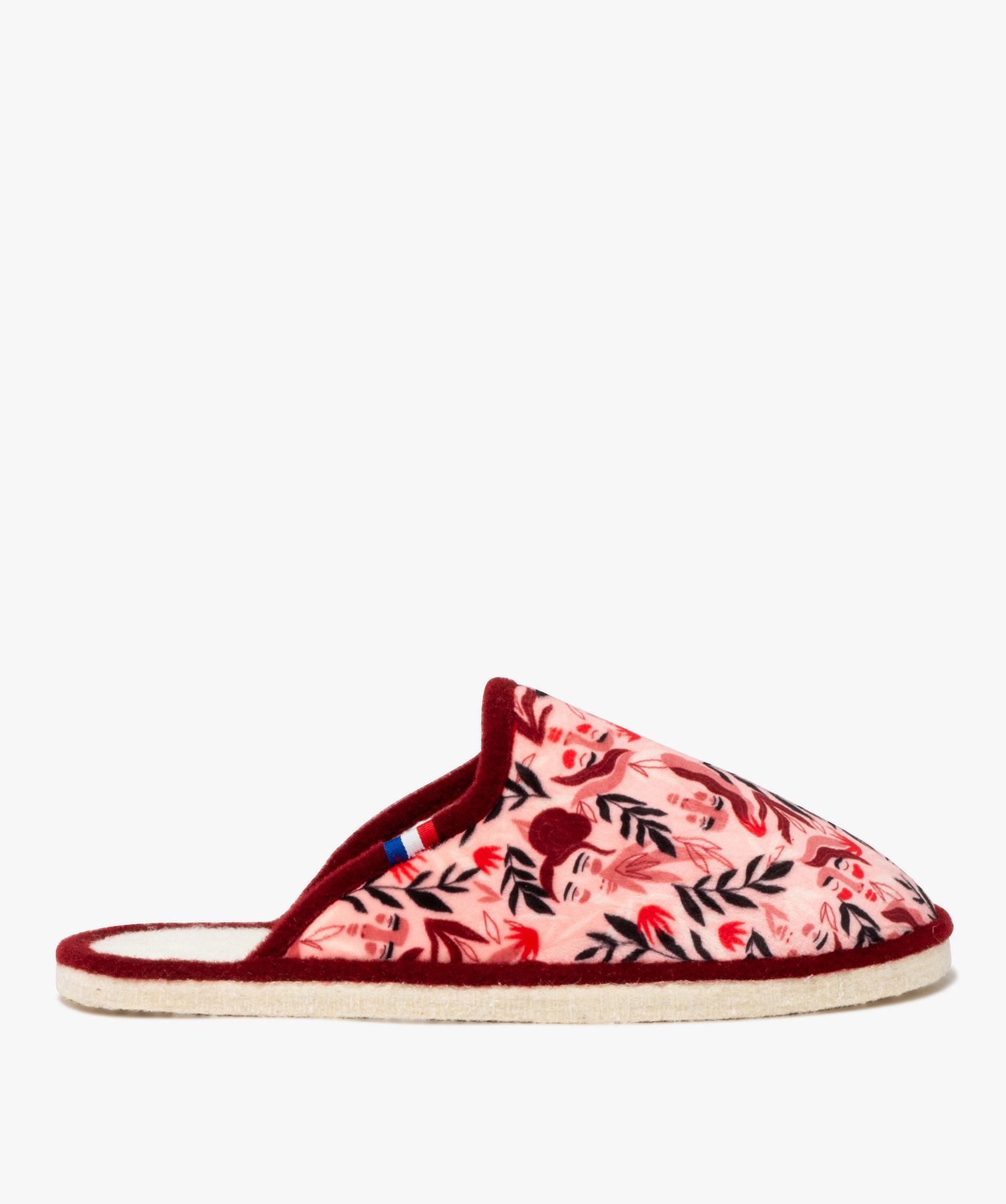 Chaussons femme mules plates en velours ras à motifs - 38 - rose - GEMO