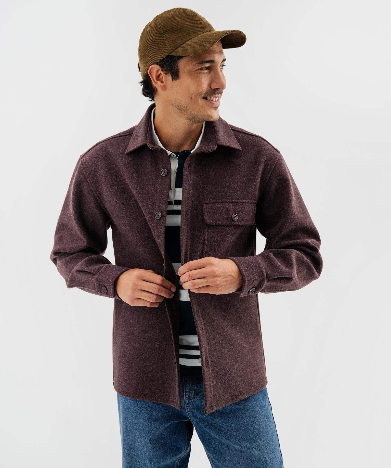 Surchemise en flanelle épaisse et extensible à coupe droite homme - 36/S - marron fonce - GEMO
