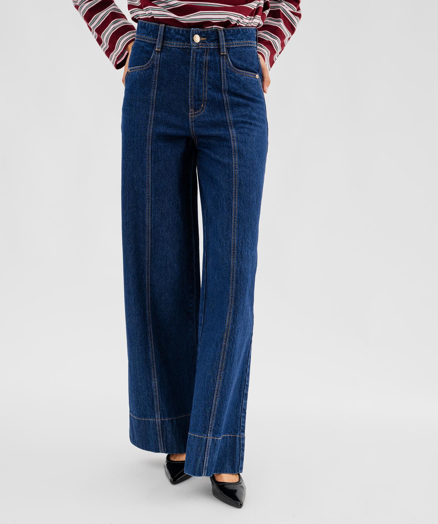 Jean palazzo taille haute femme - 36/S - bleu fonce - GEMO