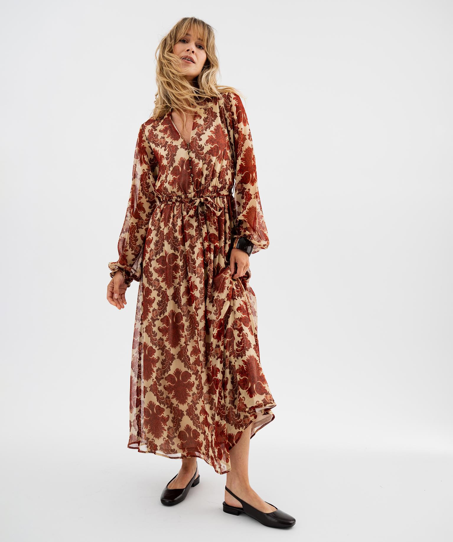 Robe longue boutonnée femme - 42-44/L - orange chine - GEMO