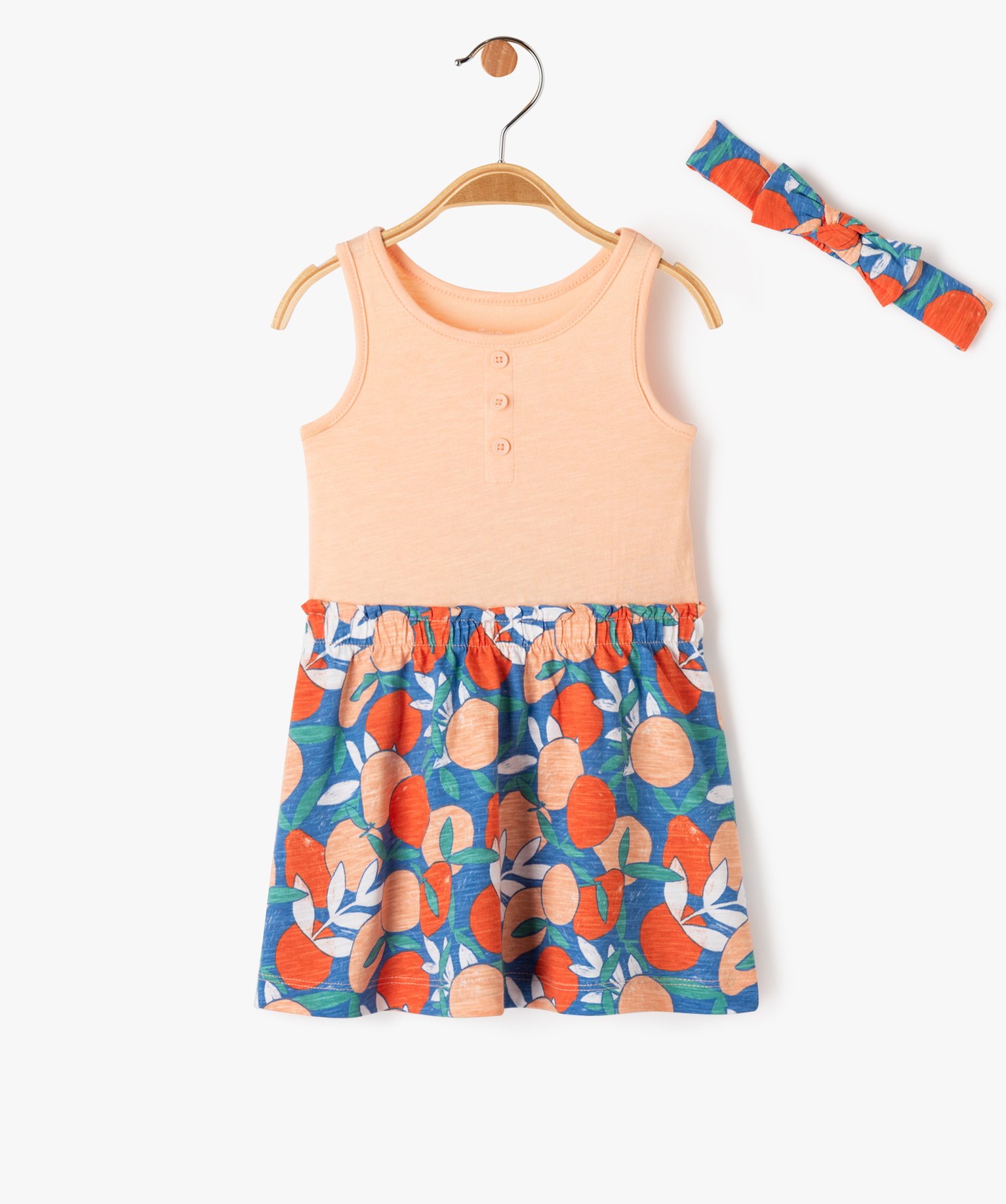 Robe bicolore avec bandeau pour les cheveux bébé fille - 12M - multicolore - GEMO