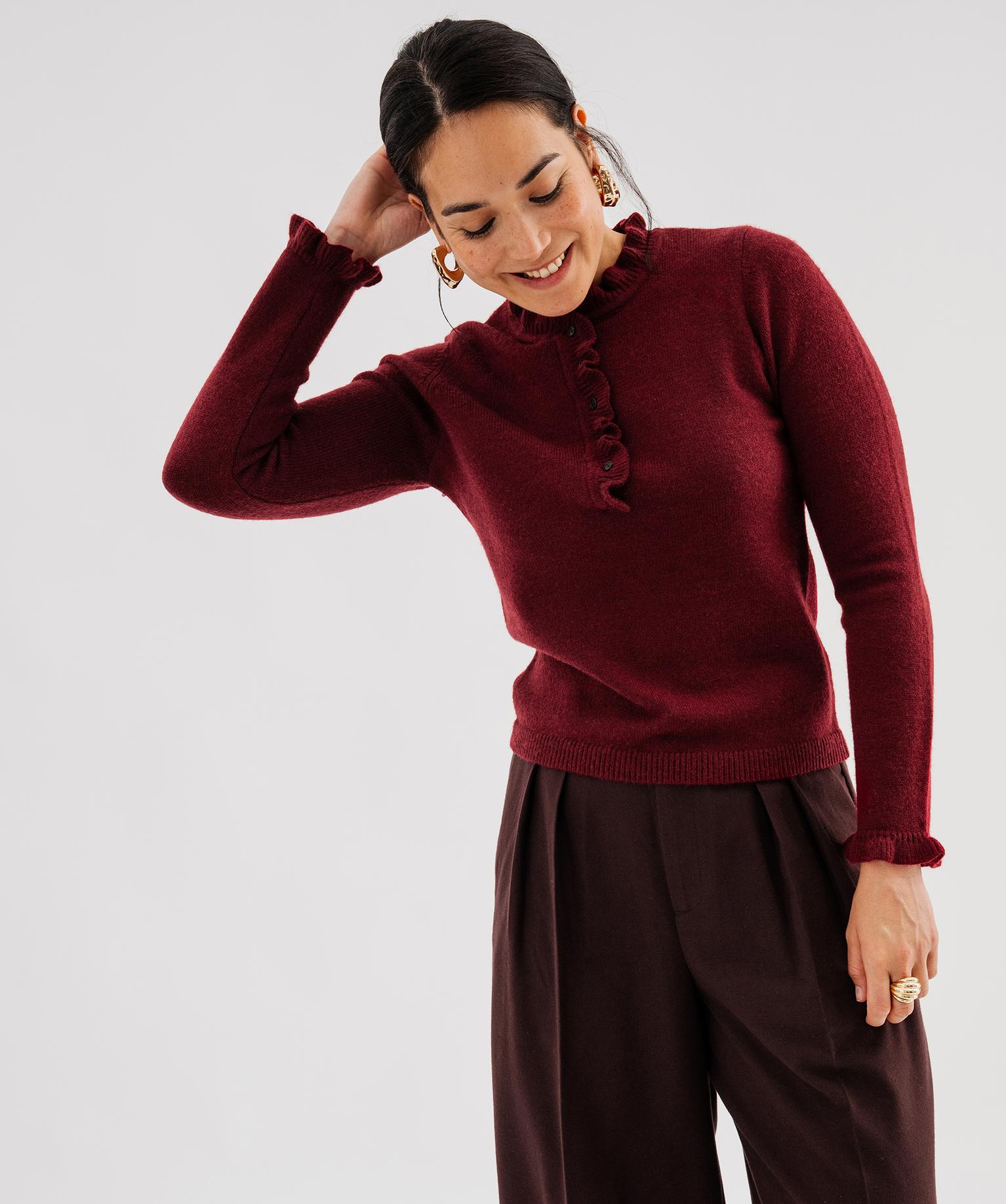 Pull droit à col victorien et finition roulottée femme - 38-40/M - rouge fonce - GEMO