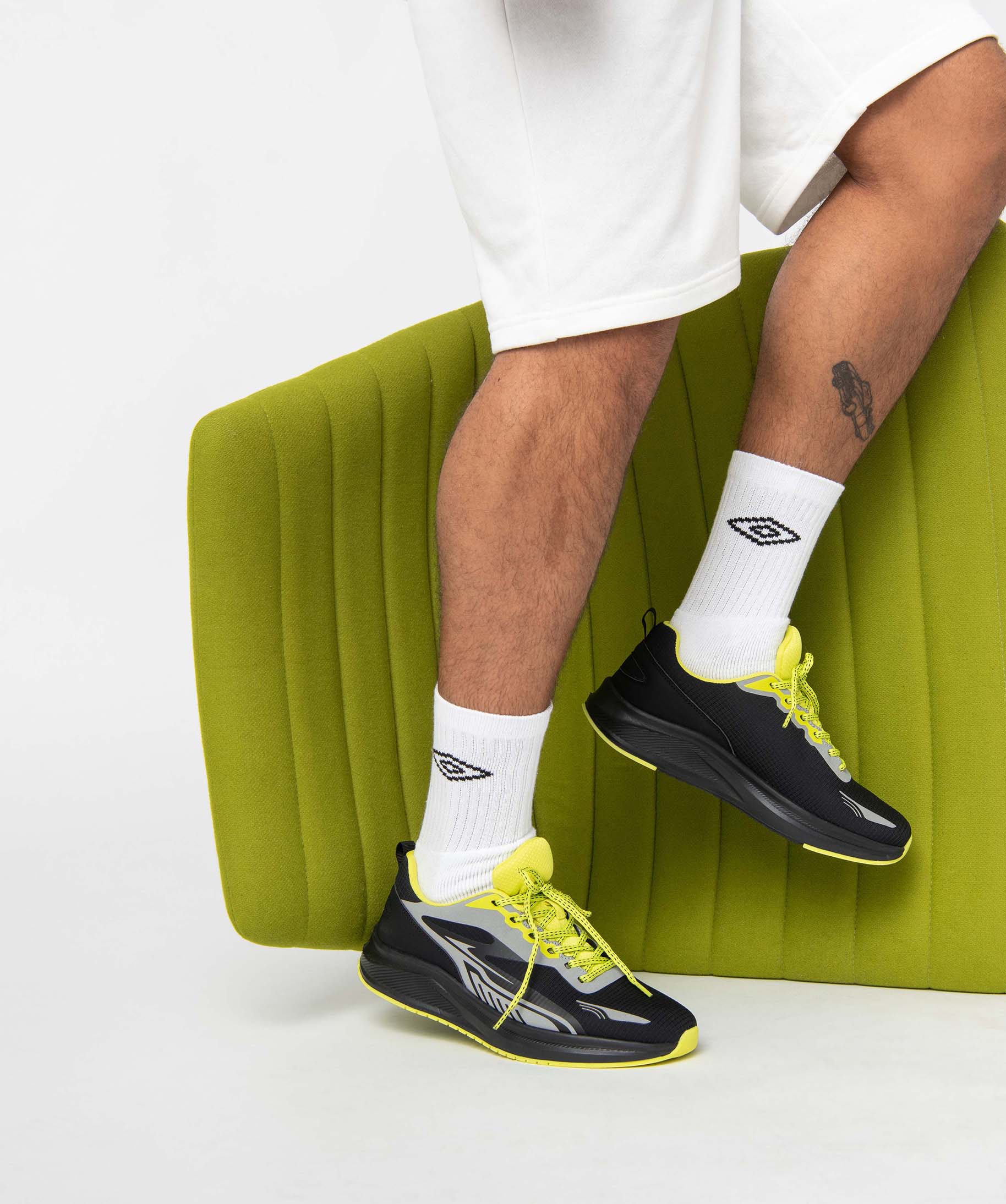 Baskets homme running en textile avec détails fluo - 43 - noir vif - GEMO