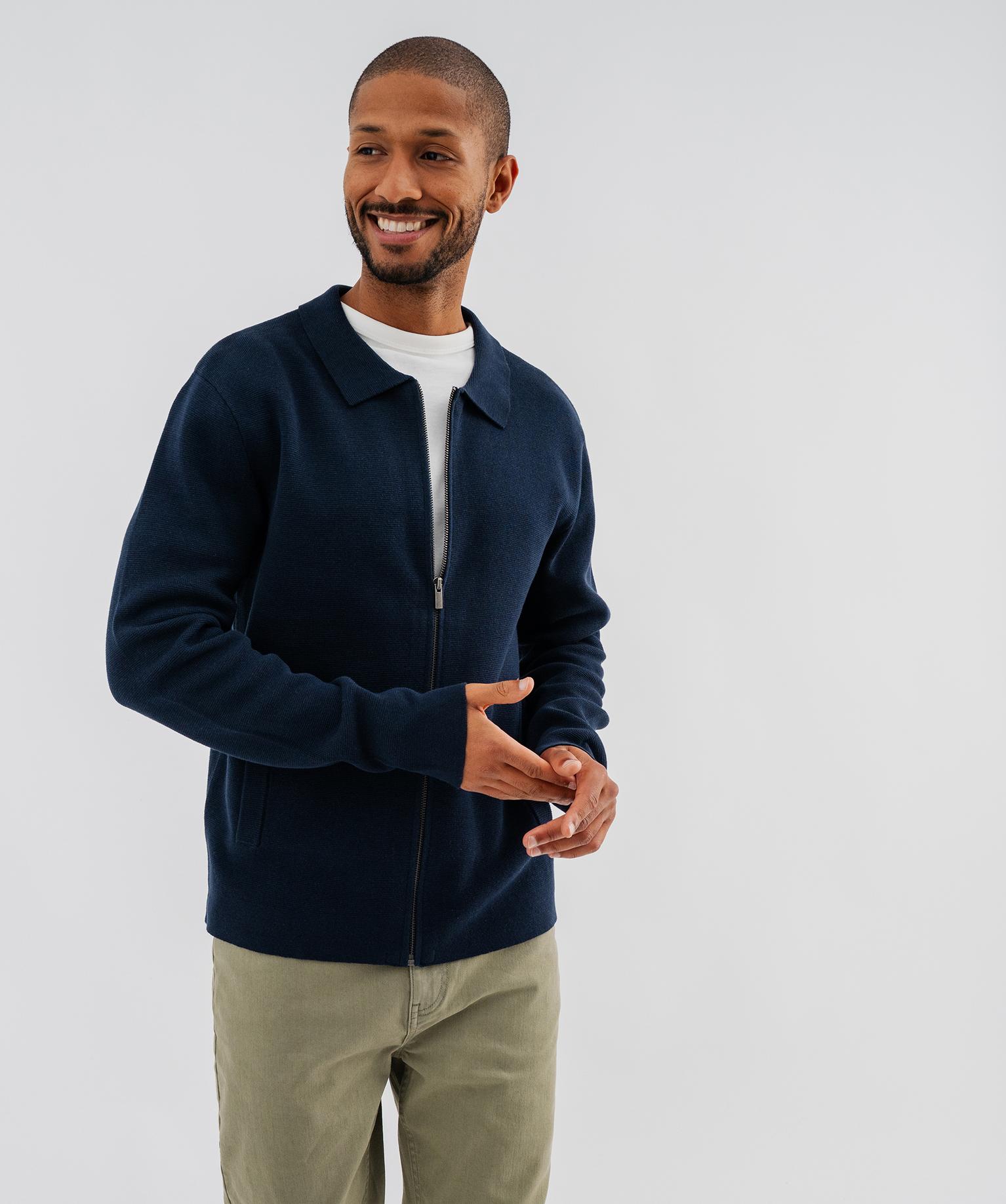 Gilet zippé à col polo homme - 36/S - bleu fonce - GEMO