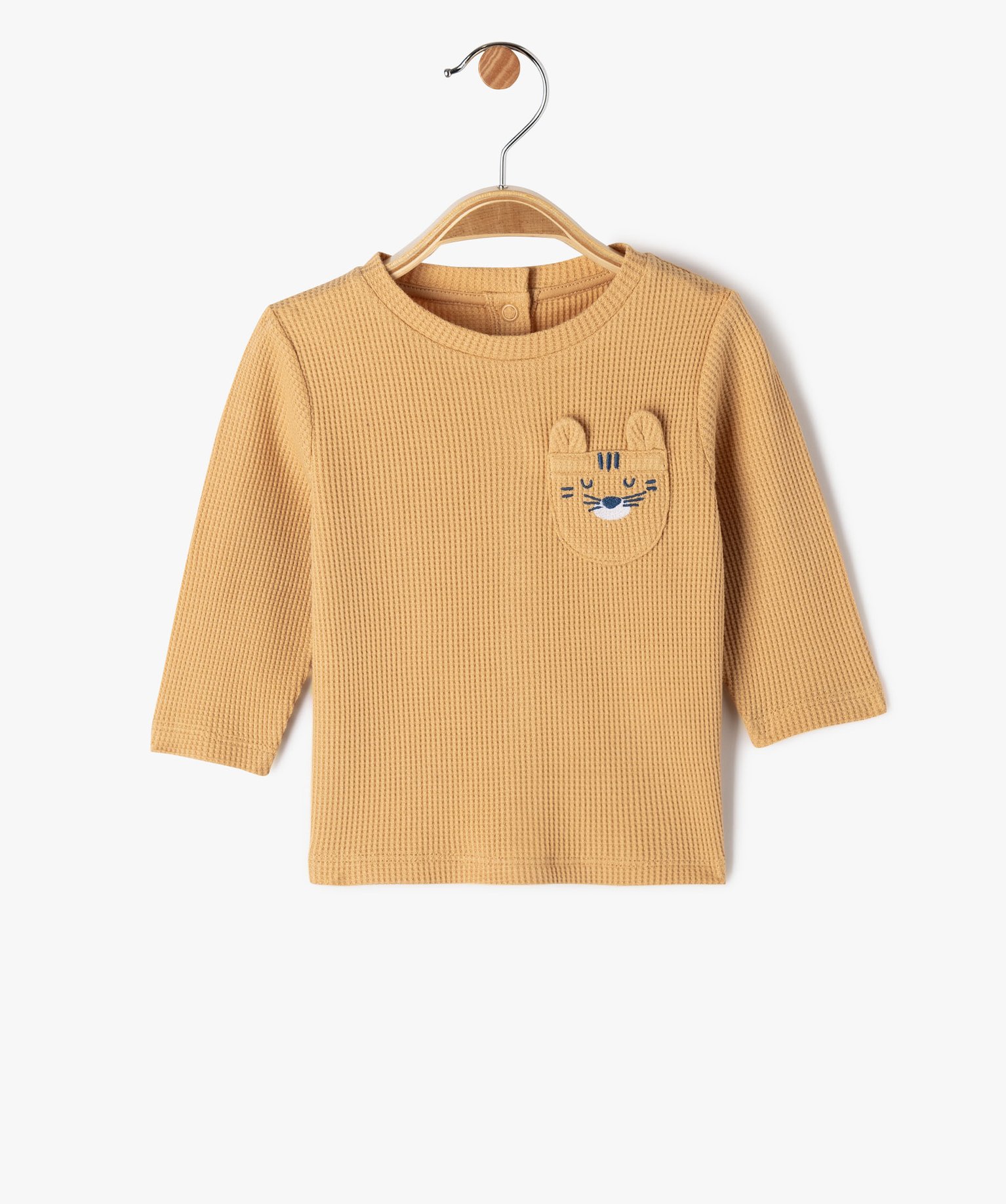 Tee-shirt à manches longues en maille nid d’abeille bébé garçon - 6M - marron - GEMO