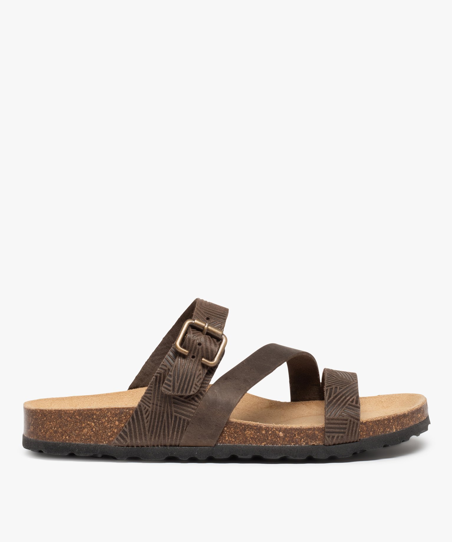 Mules femme à talon plat et brides fantaisie - 36 - marron - GEMO