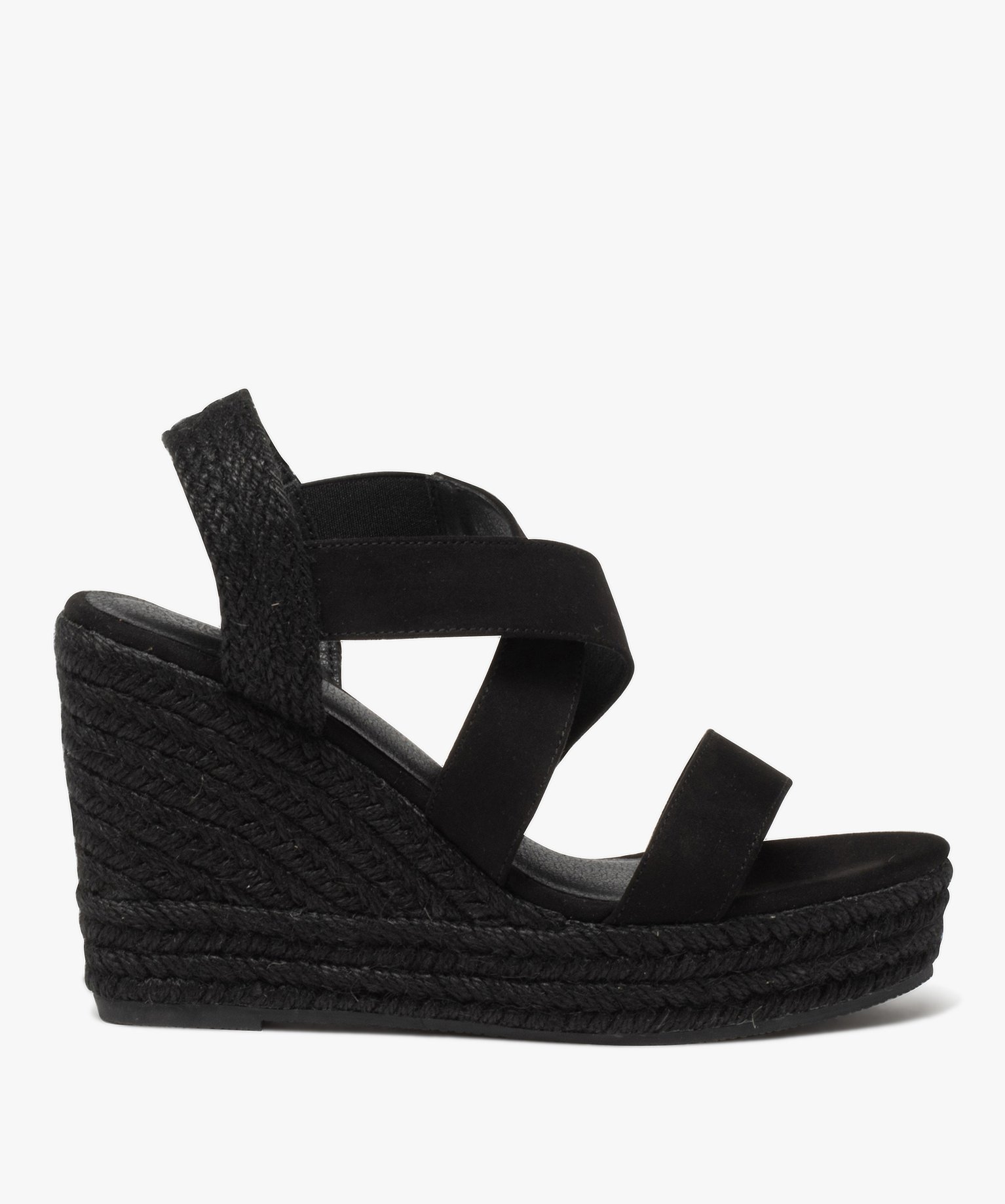 Sandales femme à talon compensé en corde unies à enfiler - 41 - noir - GEMO