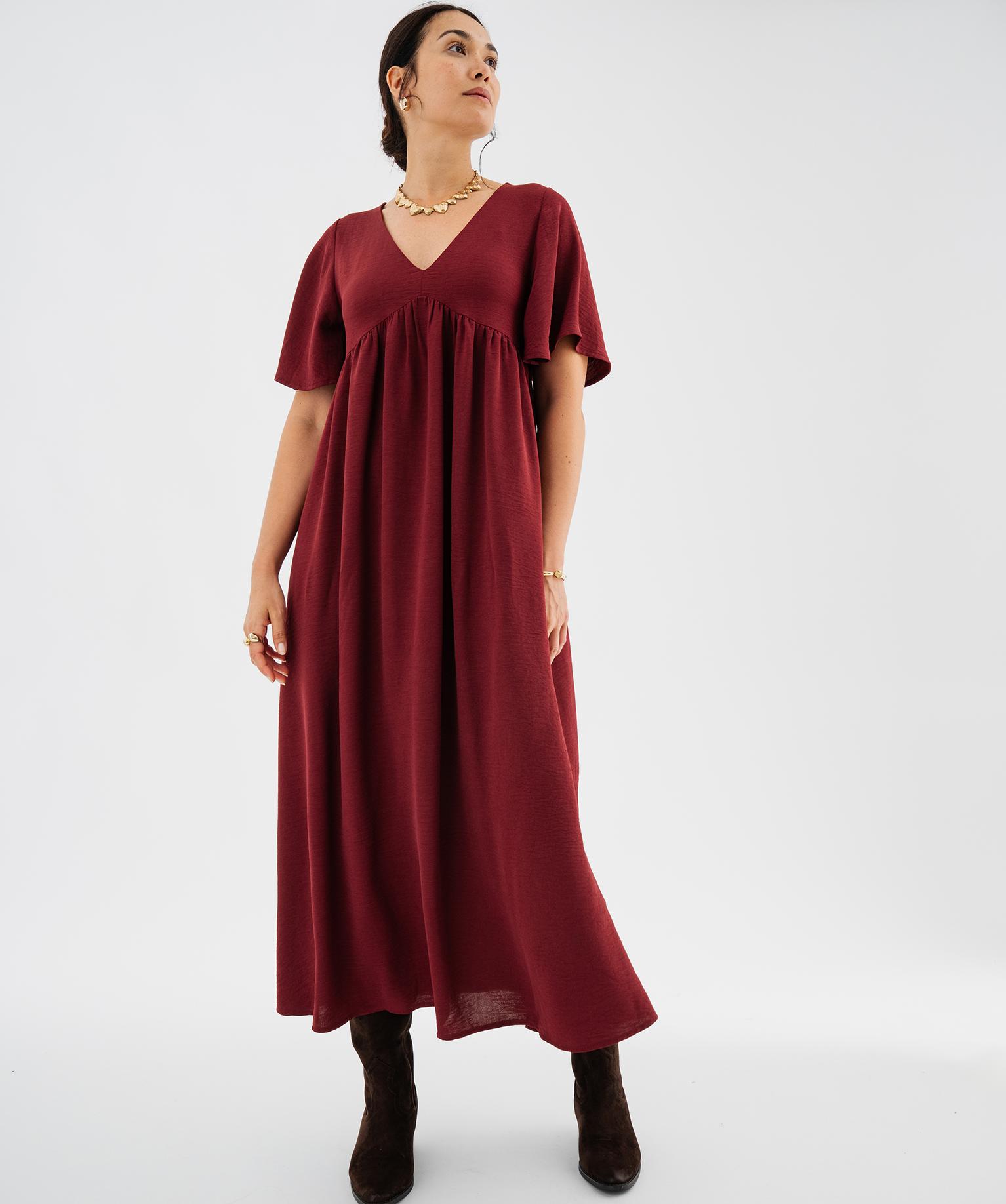 Robe longue fluide femme - 36/S - rouge fonce - GEMO