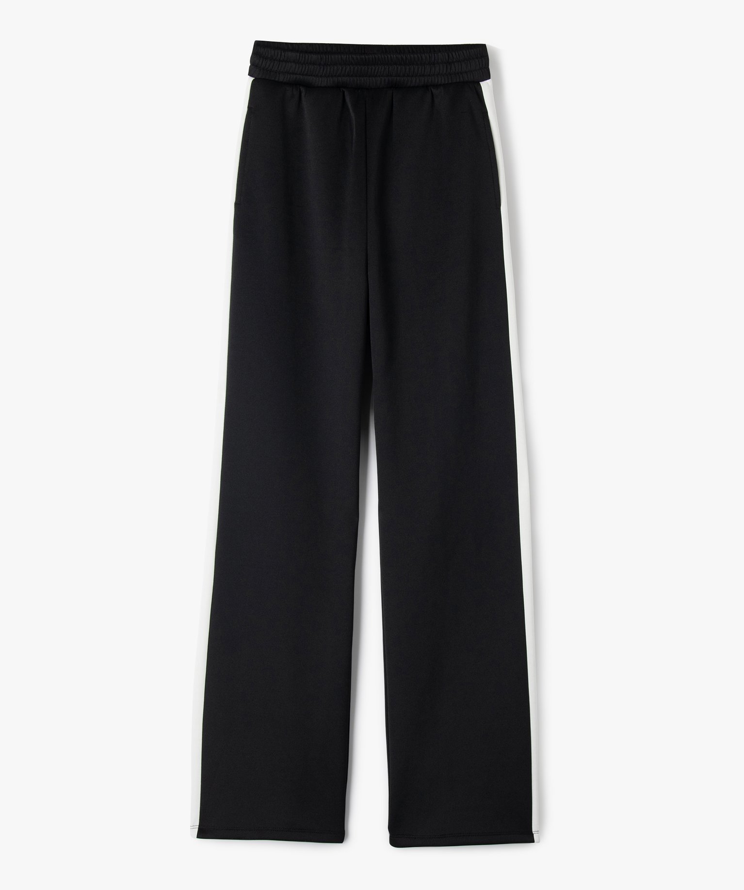Pantalon de jogging large avec bandes contrastantes fille - 12 - noir - GEMO