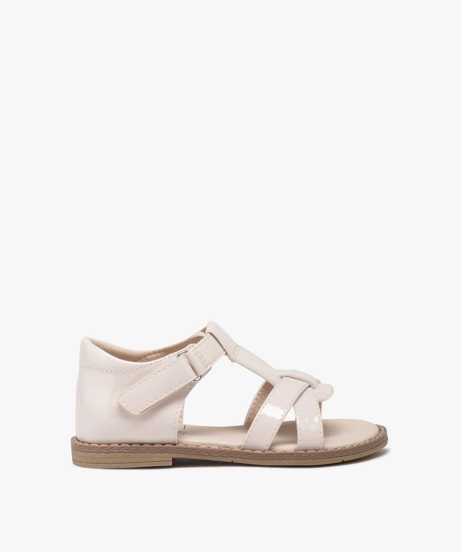 Sandales fille unies à brides vernies avec scratch - 30 - beige - GEMO