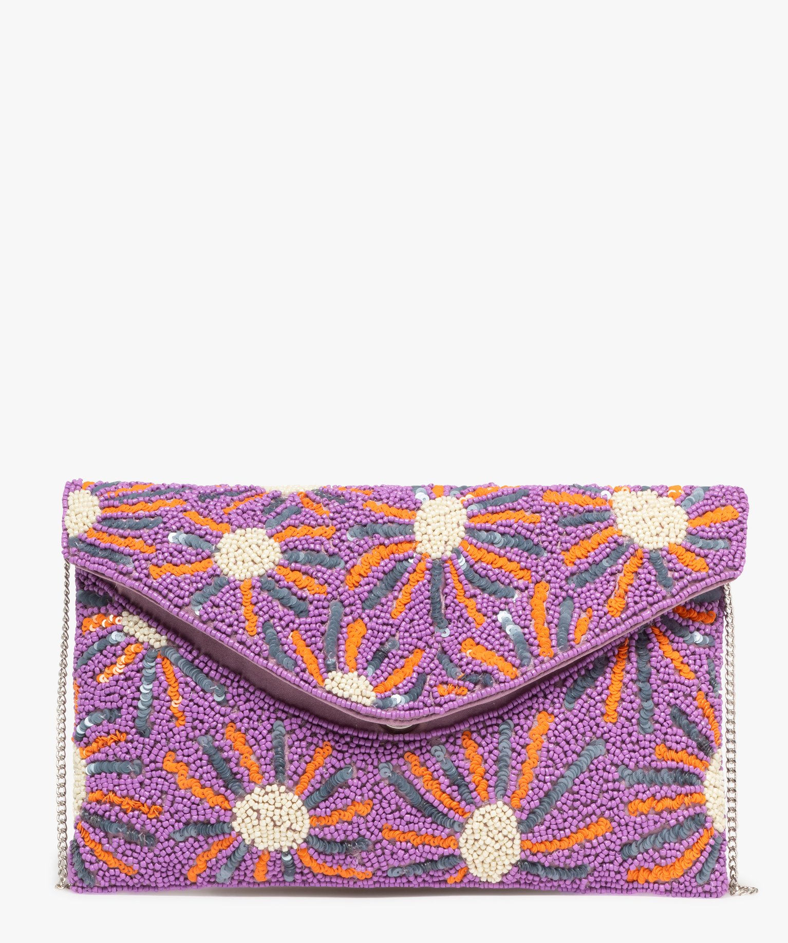 Sac pochette en perles à bandoulière chaine femme - TU - violet - GEMO