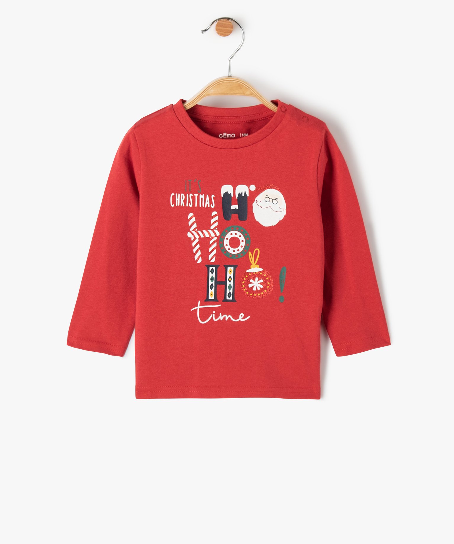 Tee-shirt bébé à manches longues avec motifs de Noël - 3M - rouge - GEMO