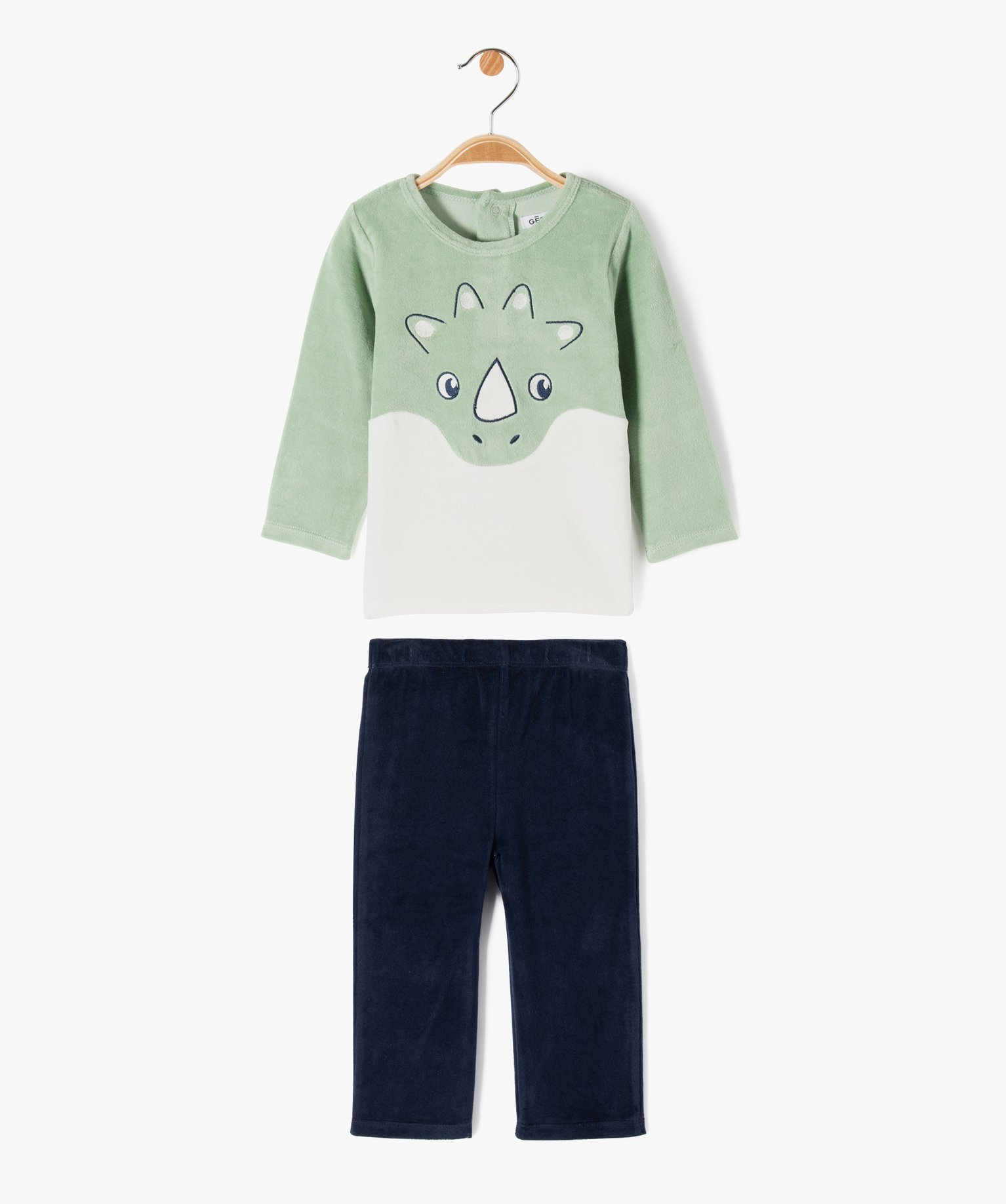 Pyjama 2 pièces en velours avec motif animal bébé garçon - 12M - vert - GEMO