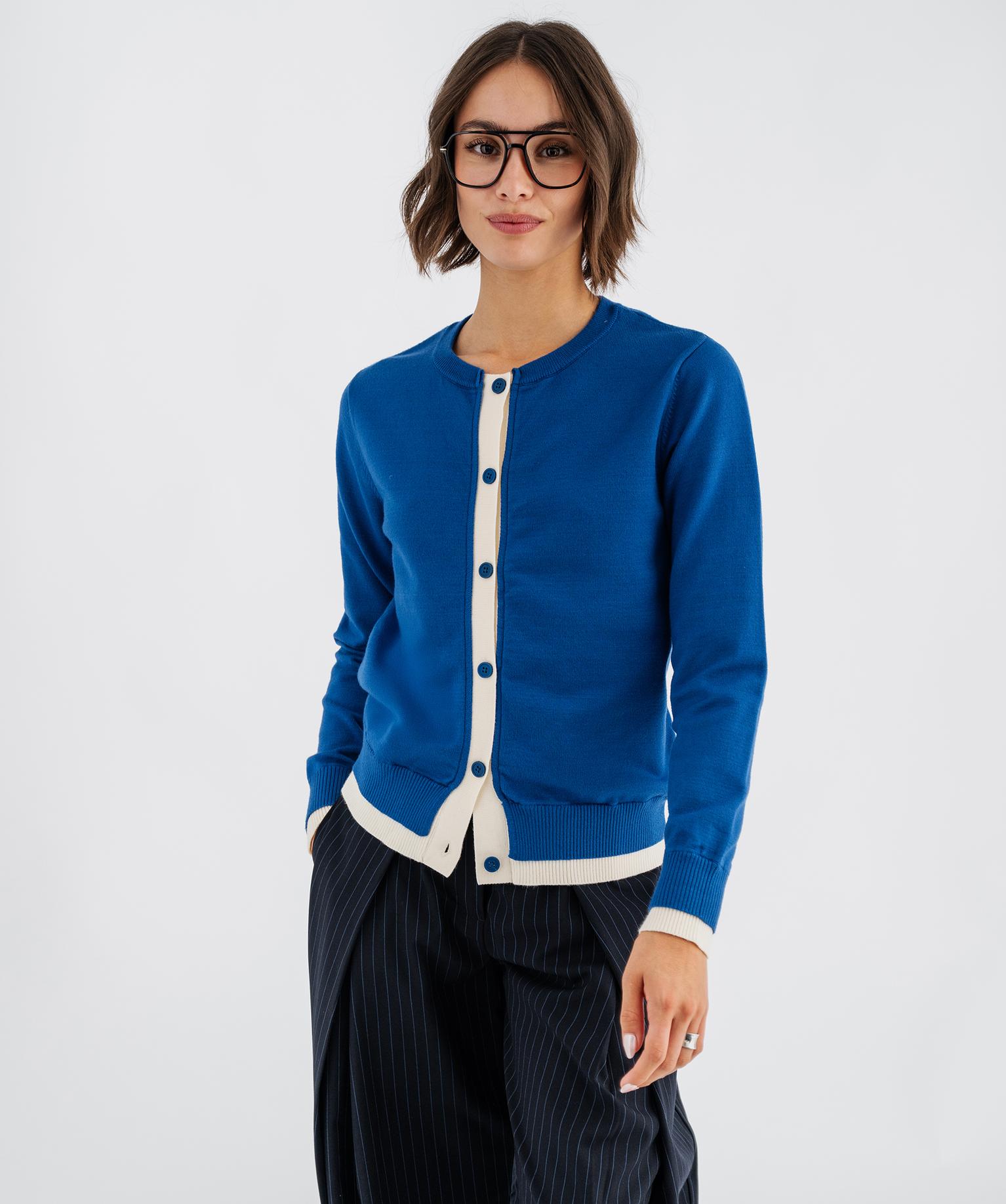 Gilet boutonné col rond femme - 34/XS - bleu fonce - GEMO