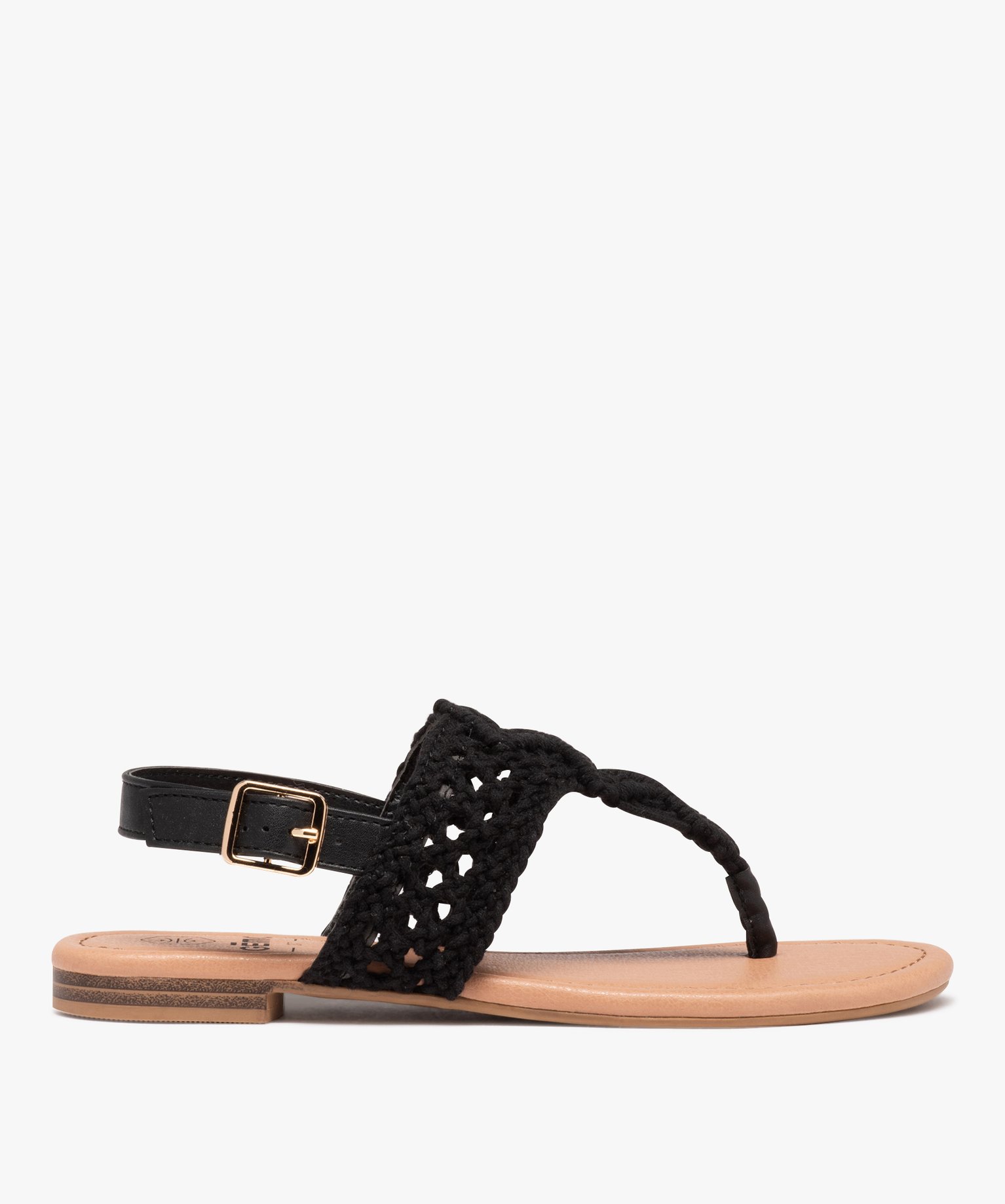 Sandales femme à entre-doigts dessus macramé - 37 - noir - GEMO