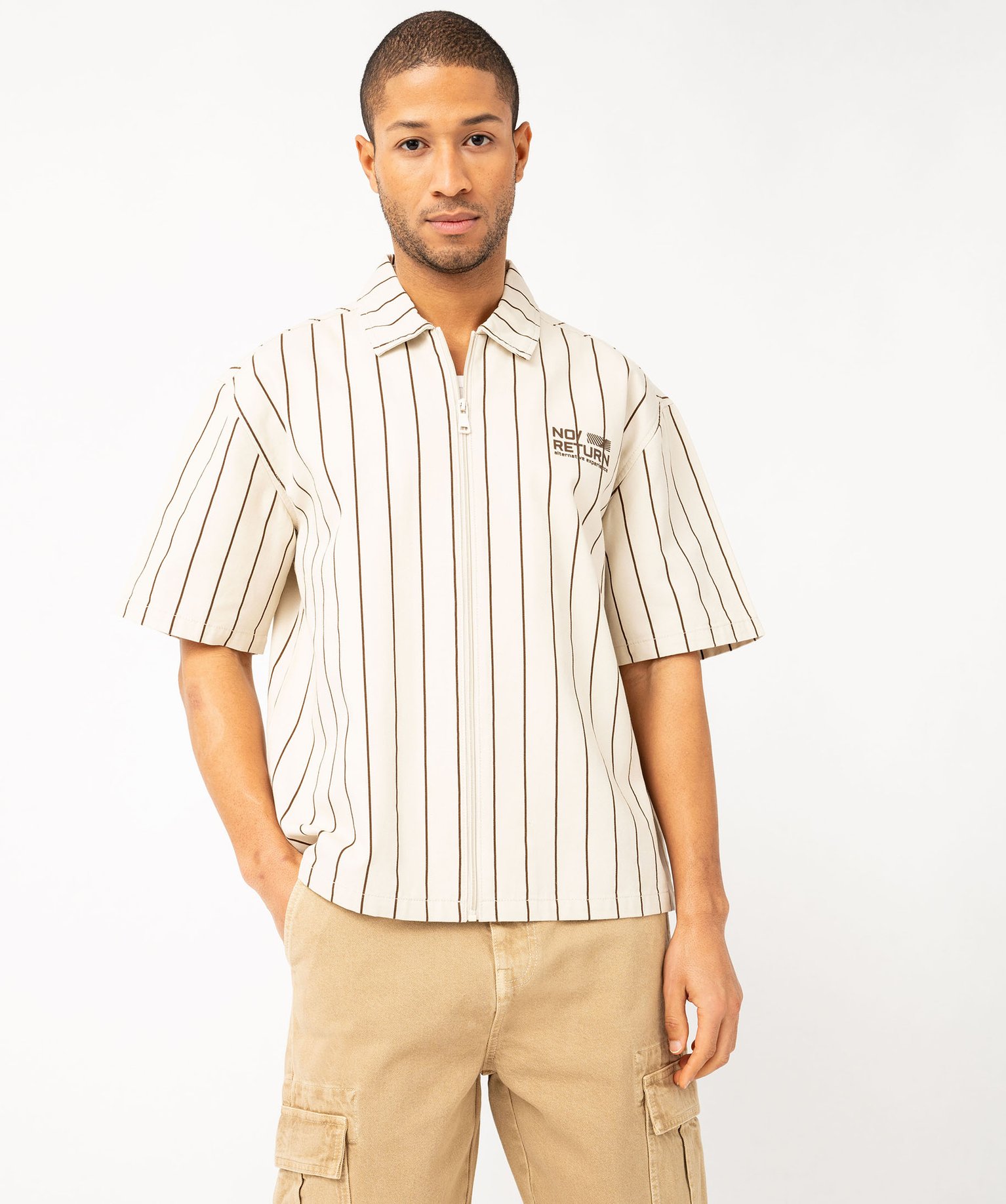 Chemise Manches Courtes Homme Été - Imprimé Grue & Pin Japonais - Infroissable, Légère Et Confortable