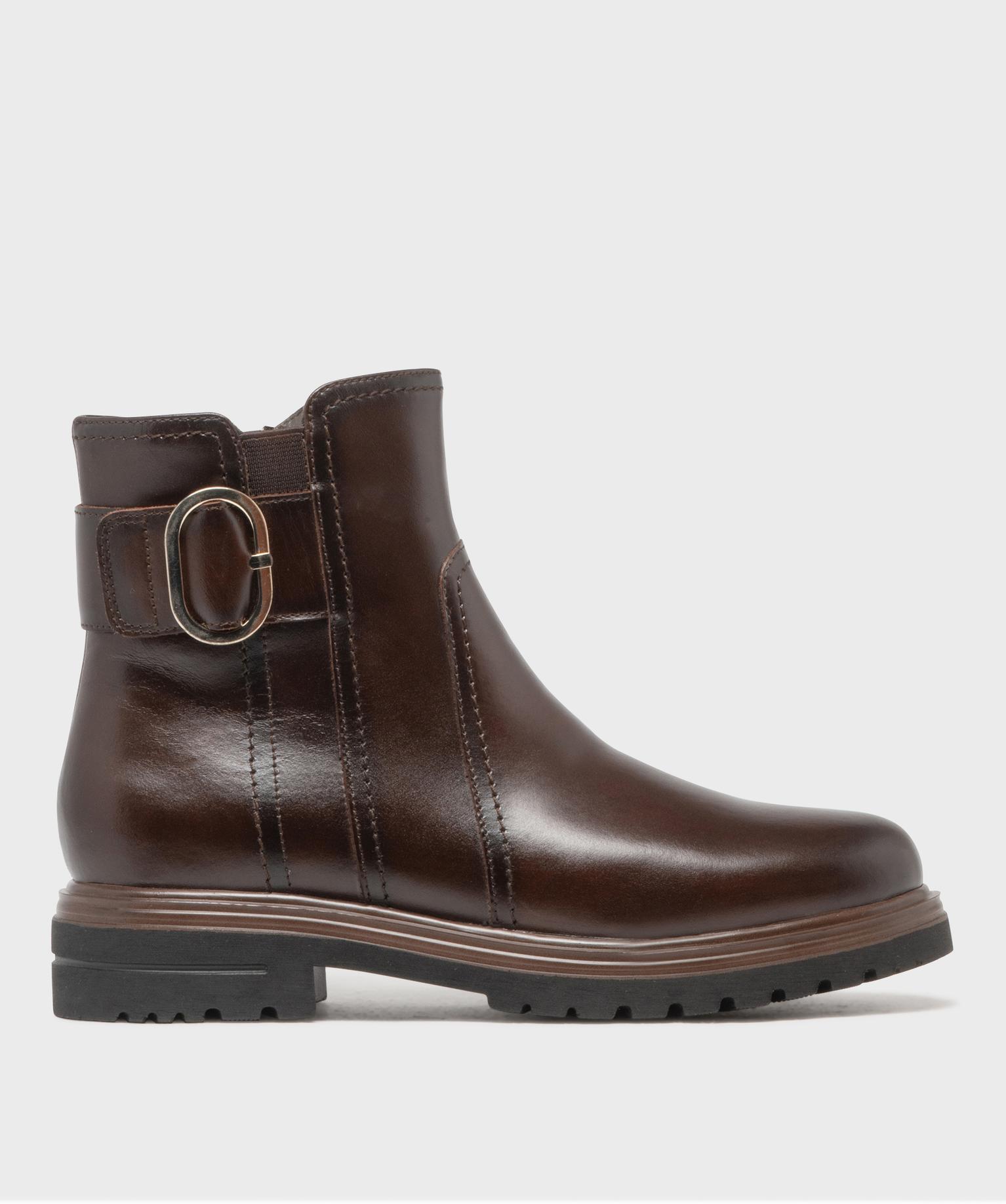 Boots plat dessus cuir avec semelle crantée femme - Tanéo - 39 - marron fonce - TANEO