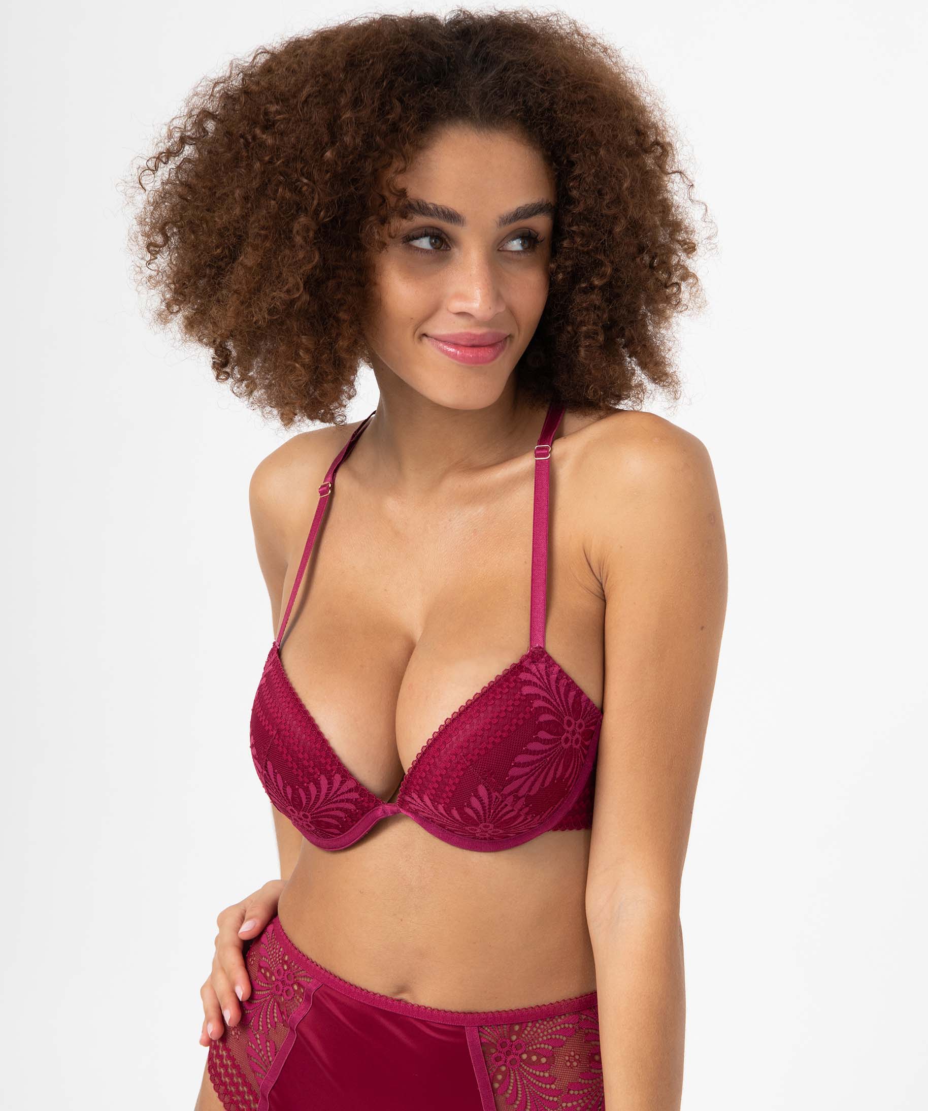 Soutien-gorge corbeille en dentelle avec brides croisées dans le dos - 95 D - rose - GEMO