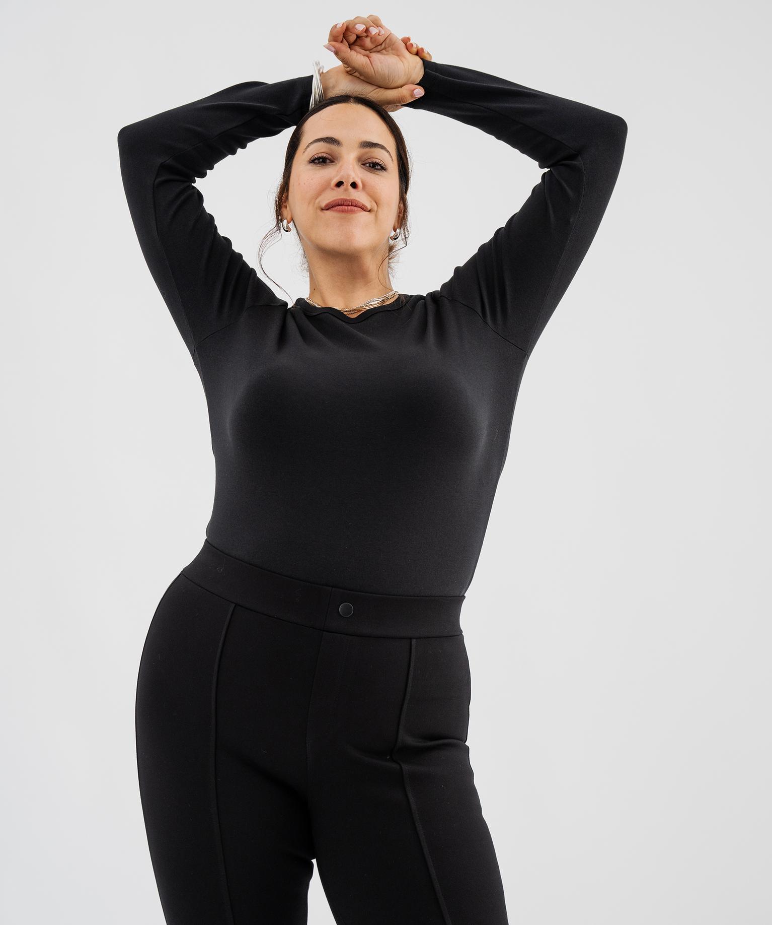 Tee-shirt manches longues en coton et modal femme grande taille - 46-48/XL - noir standard - GEMO