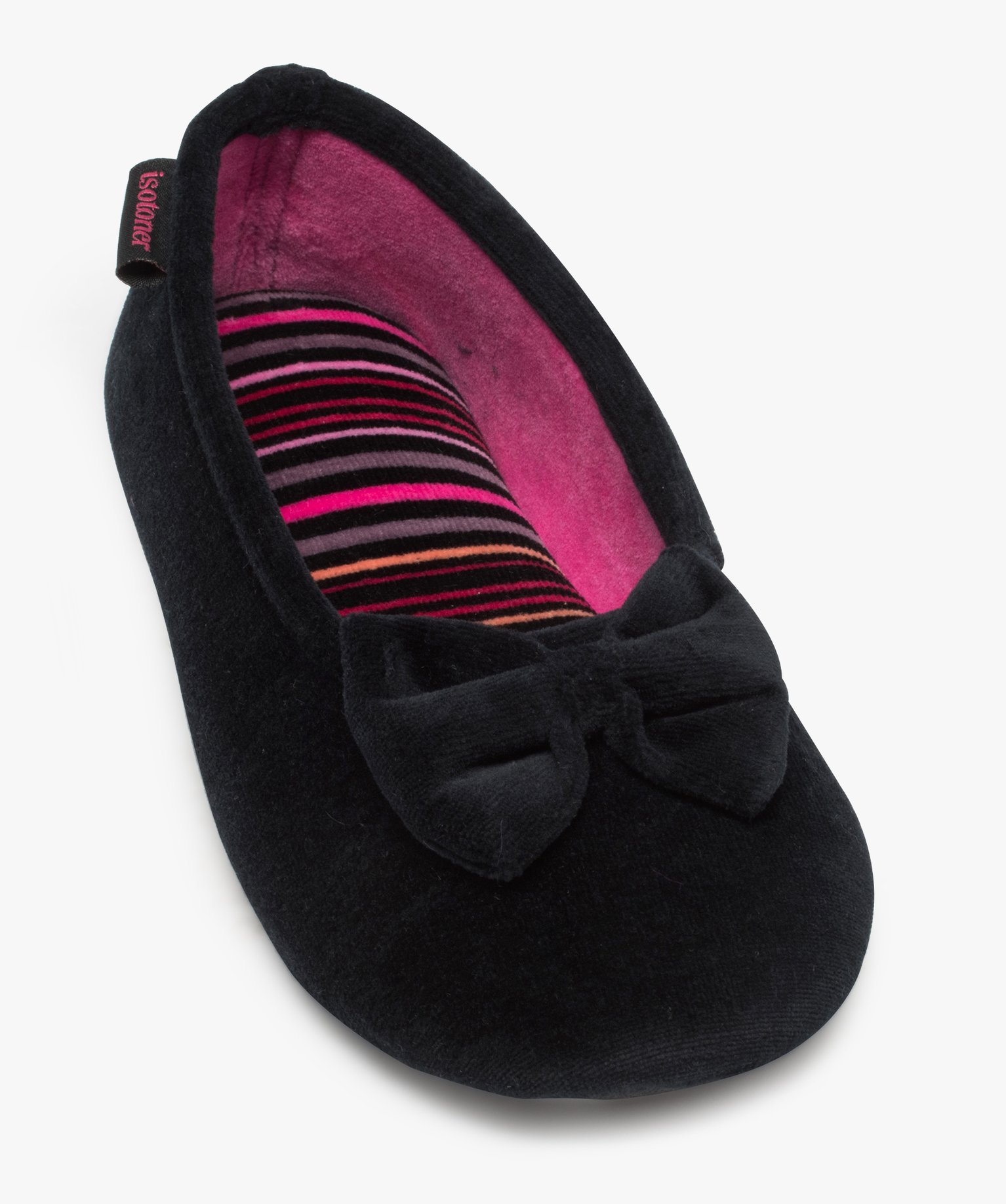 Chaussons femme ballerines en velours Isotoner noir3 GEMO