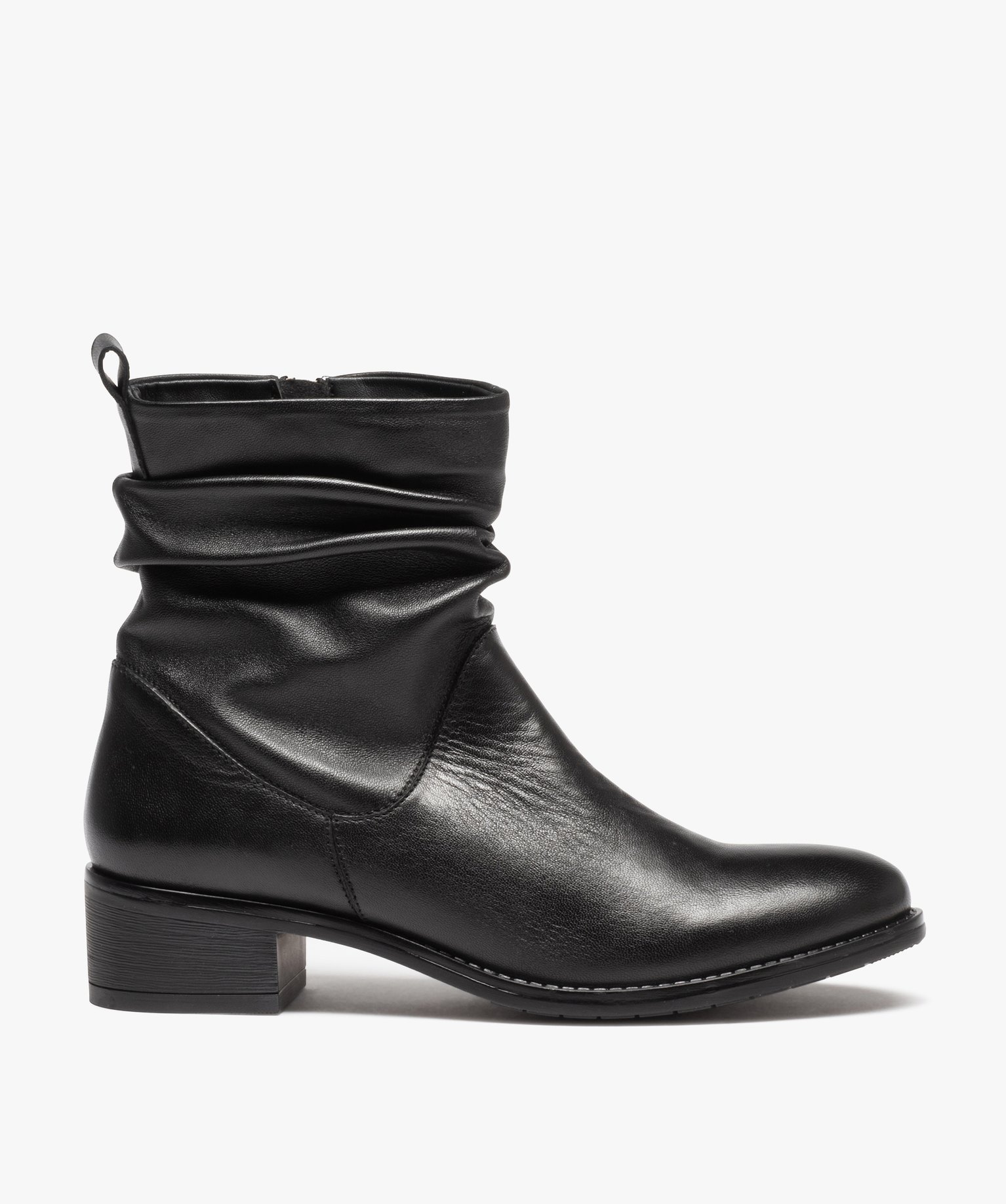 Boots femme dessus en cuir uni plissé - 37 - noir standard - GEMO