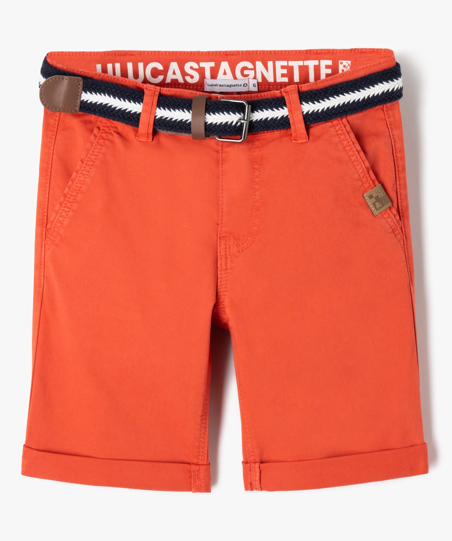 Bermuda chino avec ceinture tressée garçon - LuluCastagnette - 8 - rouge - LULUCASTAGNETTE