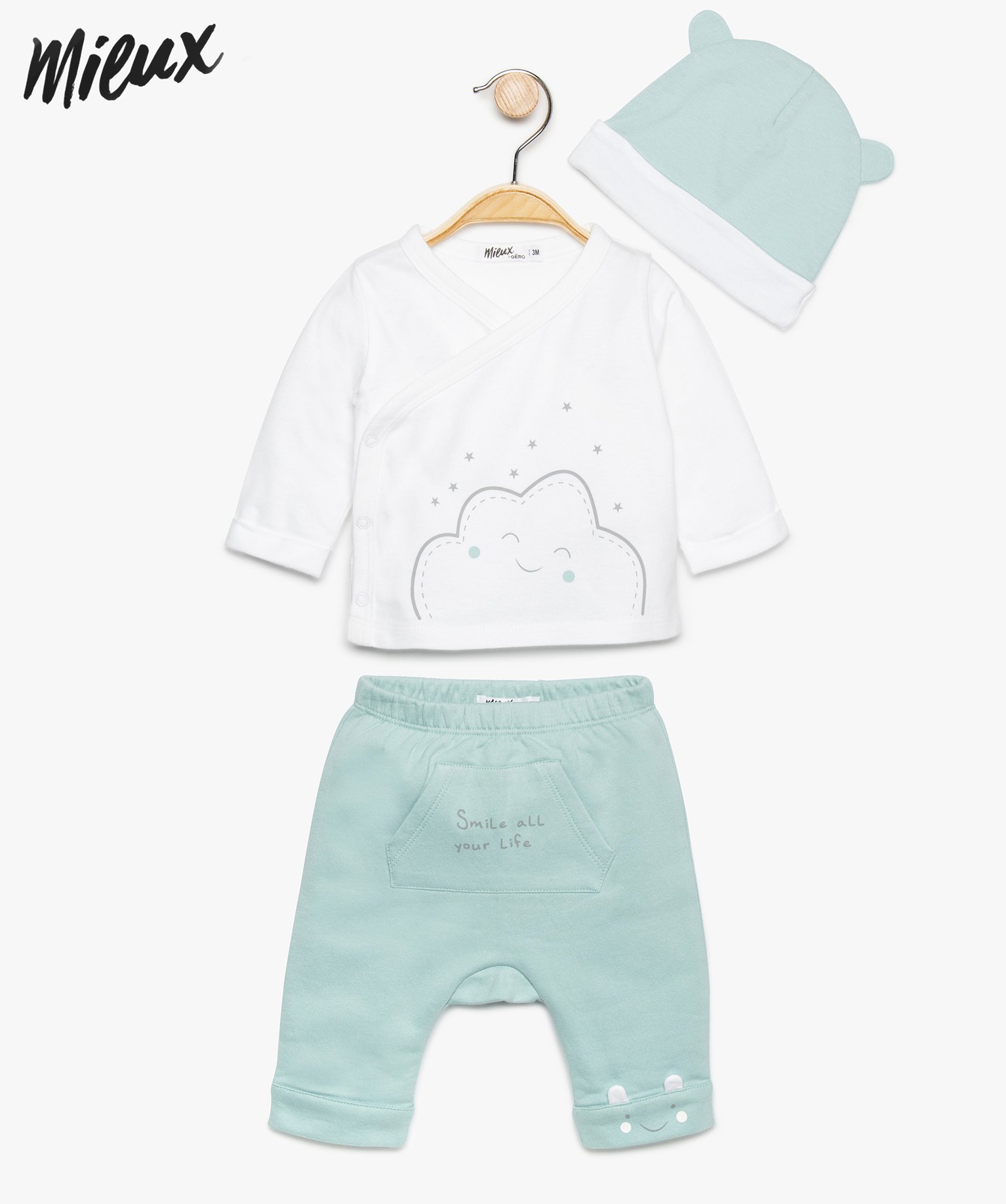Ensemble Bebe 3 Pieces Pantalon Brassiere Bonnet En Gemo