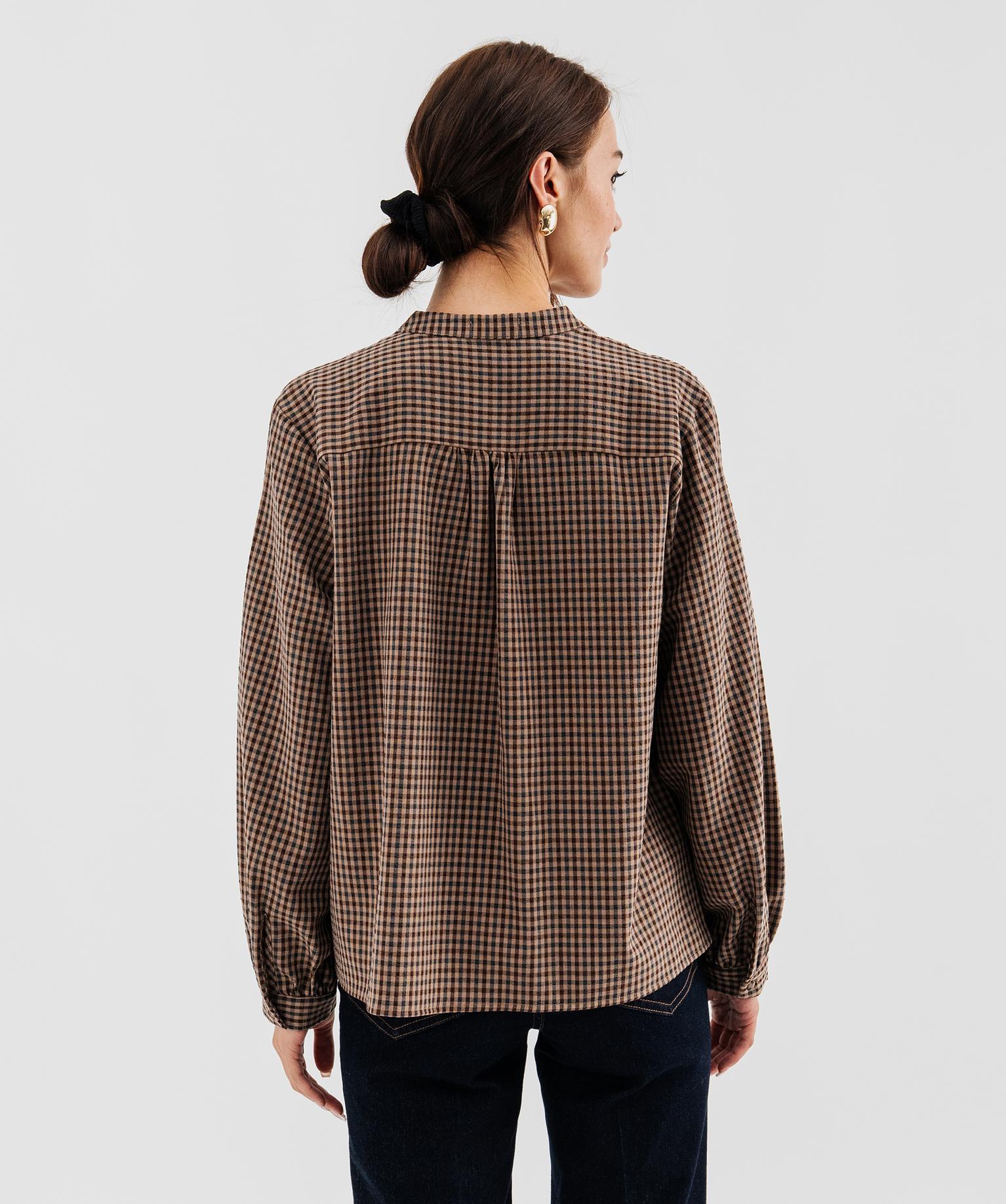 Chemisier col montant à carreaux femme - 38-40/M - marron chine - GEMO
