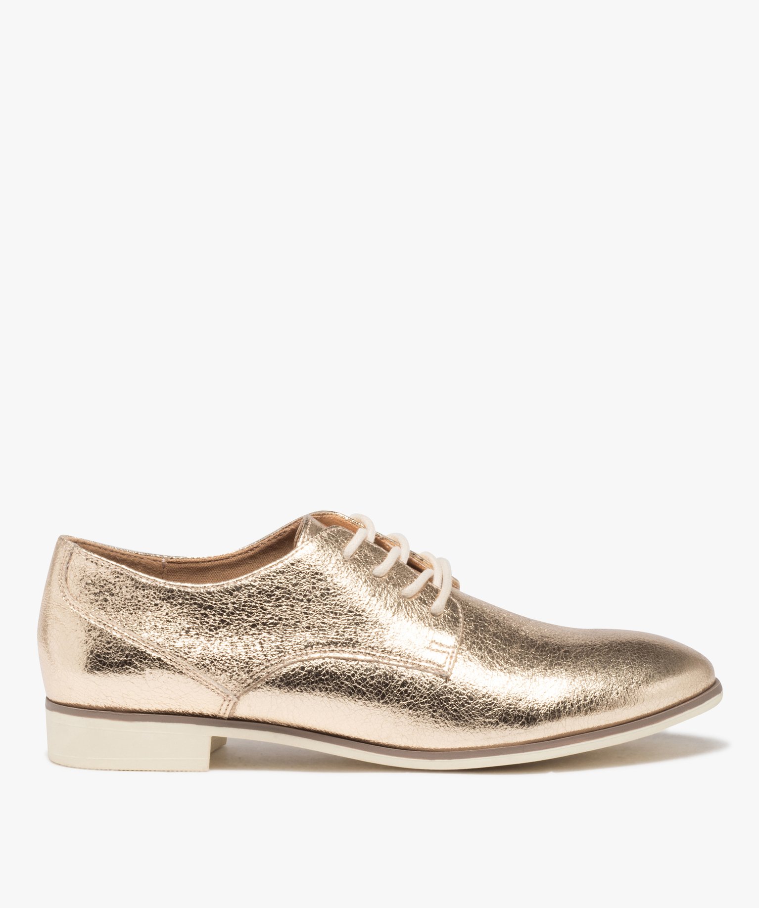 Derbies femme unis dessus brillant avec semelle fine bicolore dore GEMO