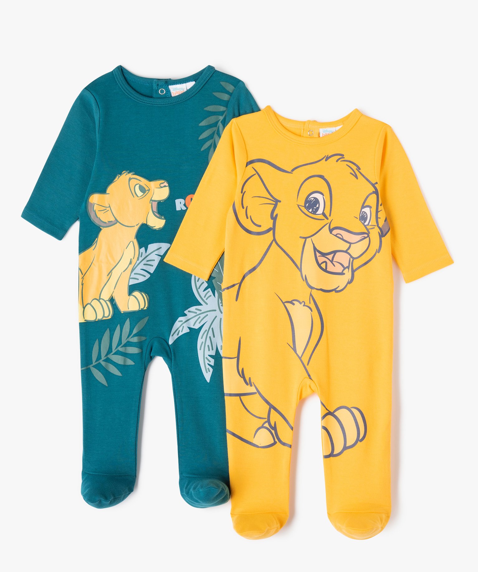 Pyjama dors-bien en jersey de coton à pont-dos bébé (lot de 2) - Disney - 1M - jaune - DISNEY BABY