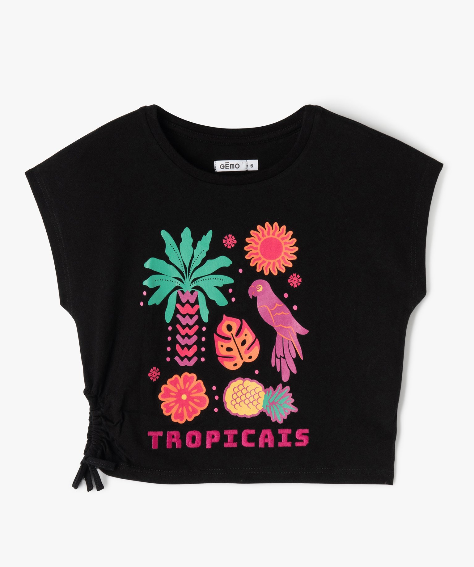 Tee-shirt manches courtes coupe loose imprimé tropical fille - 5 - noir - GEMO