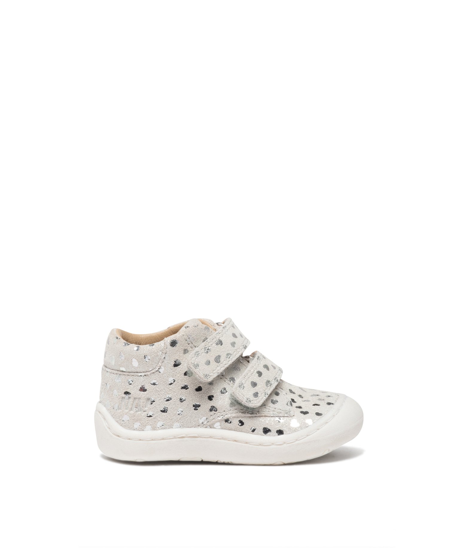 Chaussures premiers pas bébé fille en cuir suédé avec petits coeurs brillants et à scratch - NA! - 18 - argent - NA!