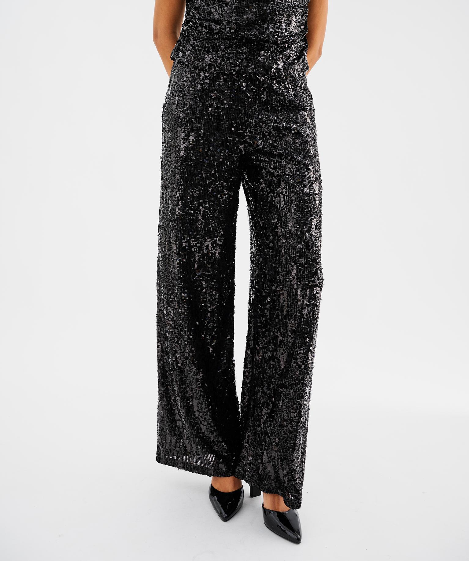 Pantalon Wide leg pailleté femme - 42-44/L - noir standard - GEMO