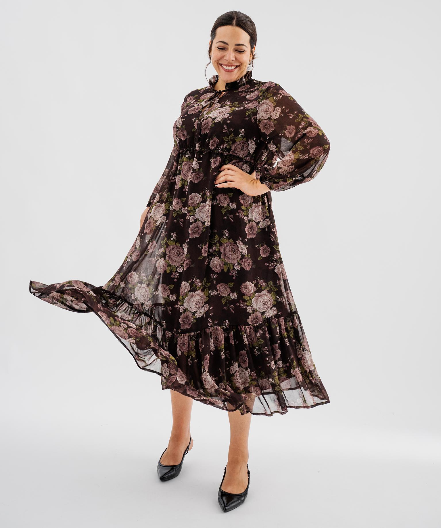 Robe longue femme grande taille - 50-52/XXL - marron fonce - GEMO