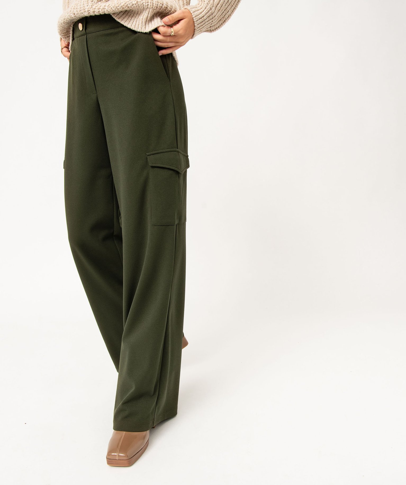 Pantalon cargo large en maille fluide femme - 42 - kaki - GEMO