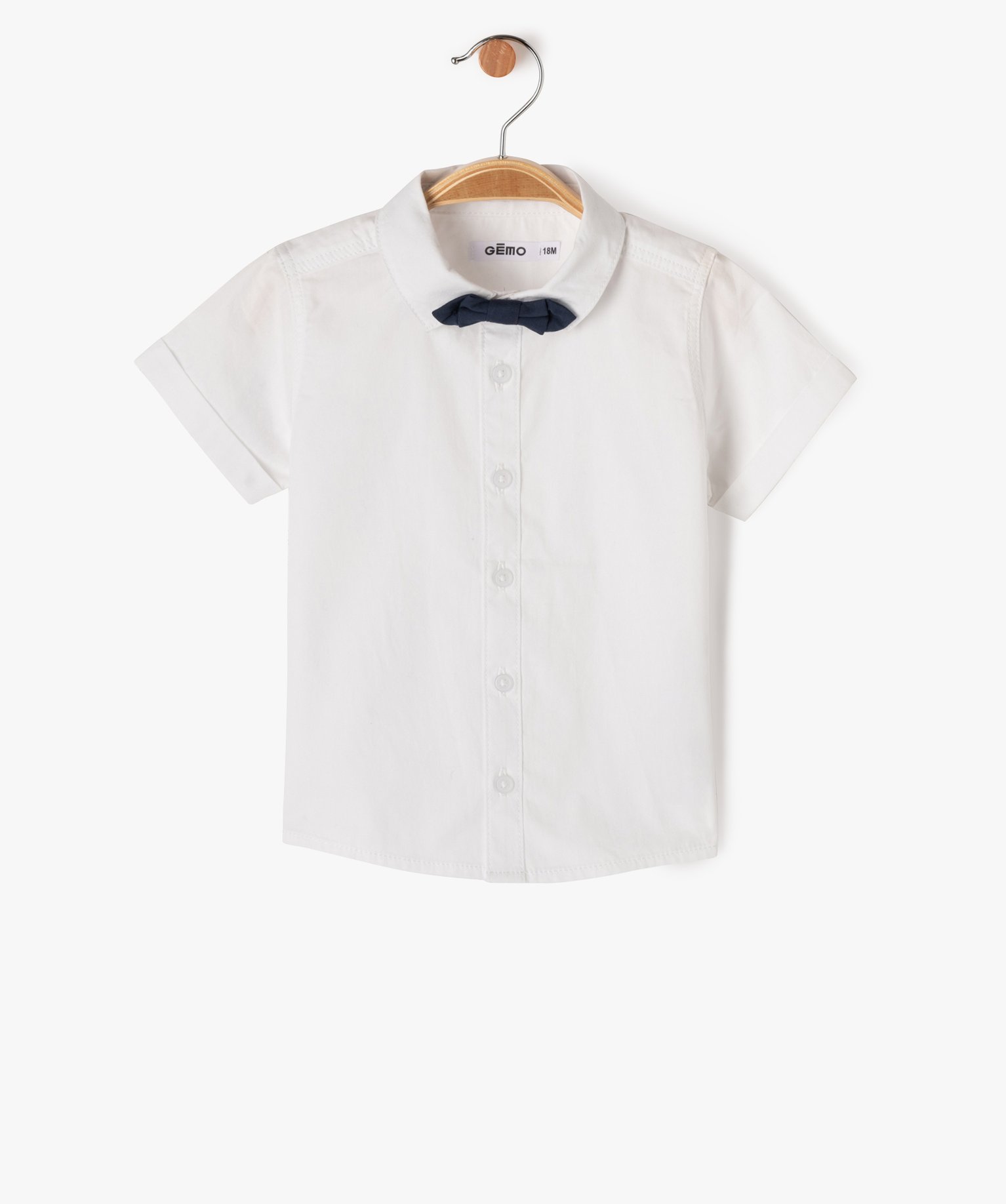 Chemise à manches courtes avec noeud papillon bébé garçon - 6M - blanc - GEMO