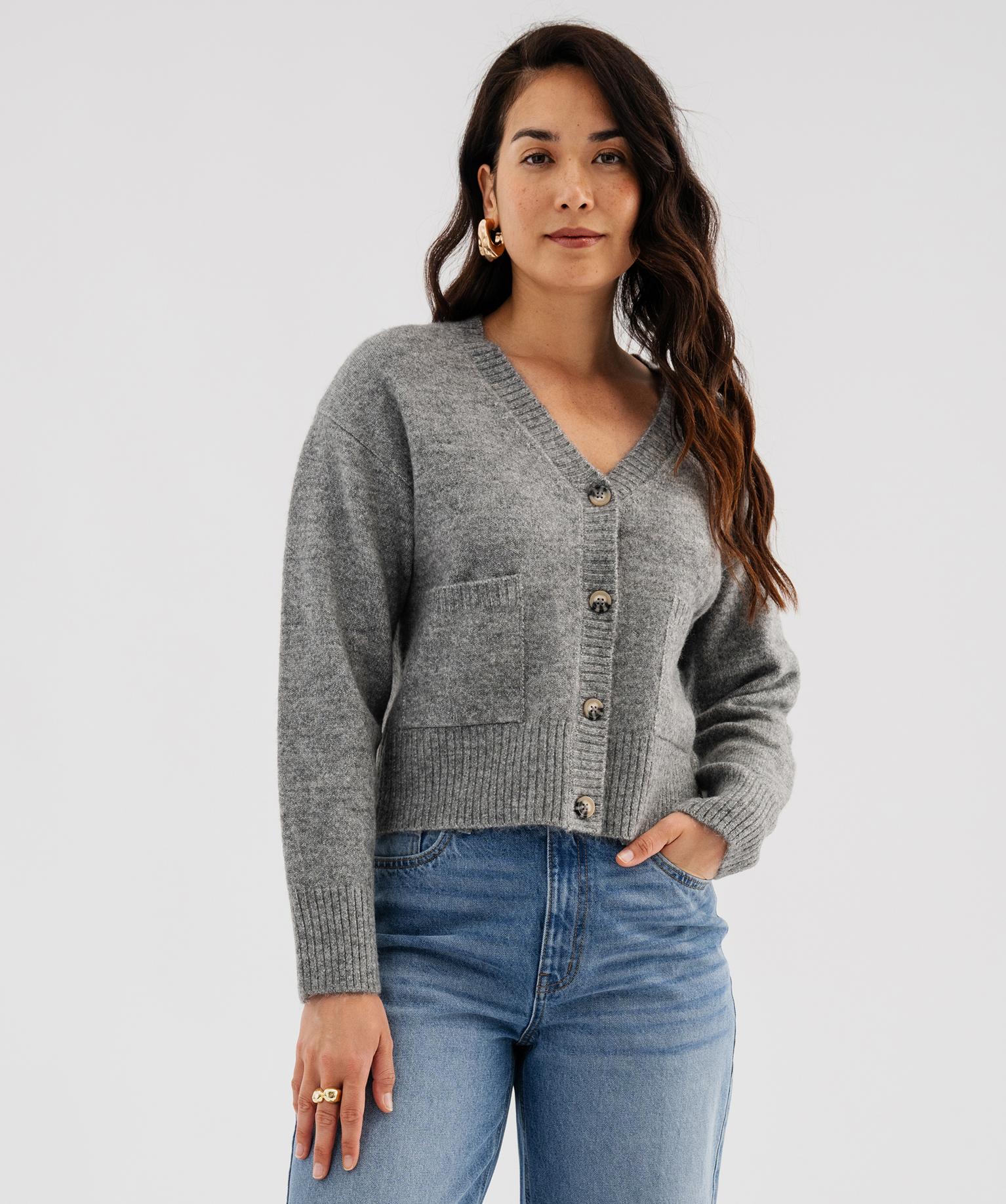 Gilet col V douillet et chaud femme - 46-48/XL - gris chine - GEMO
