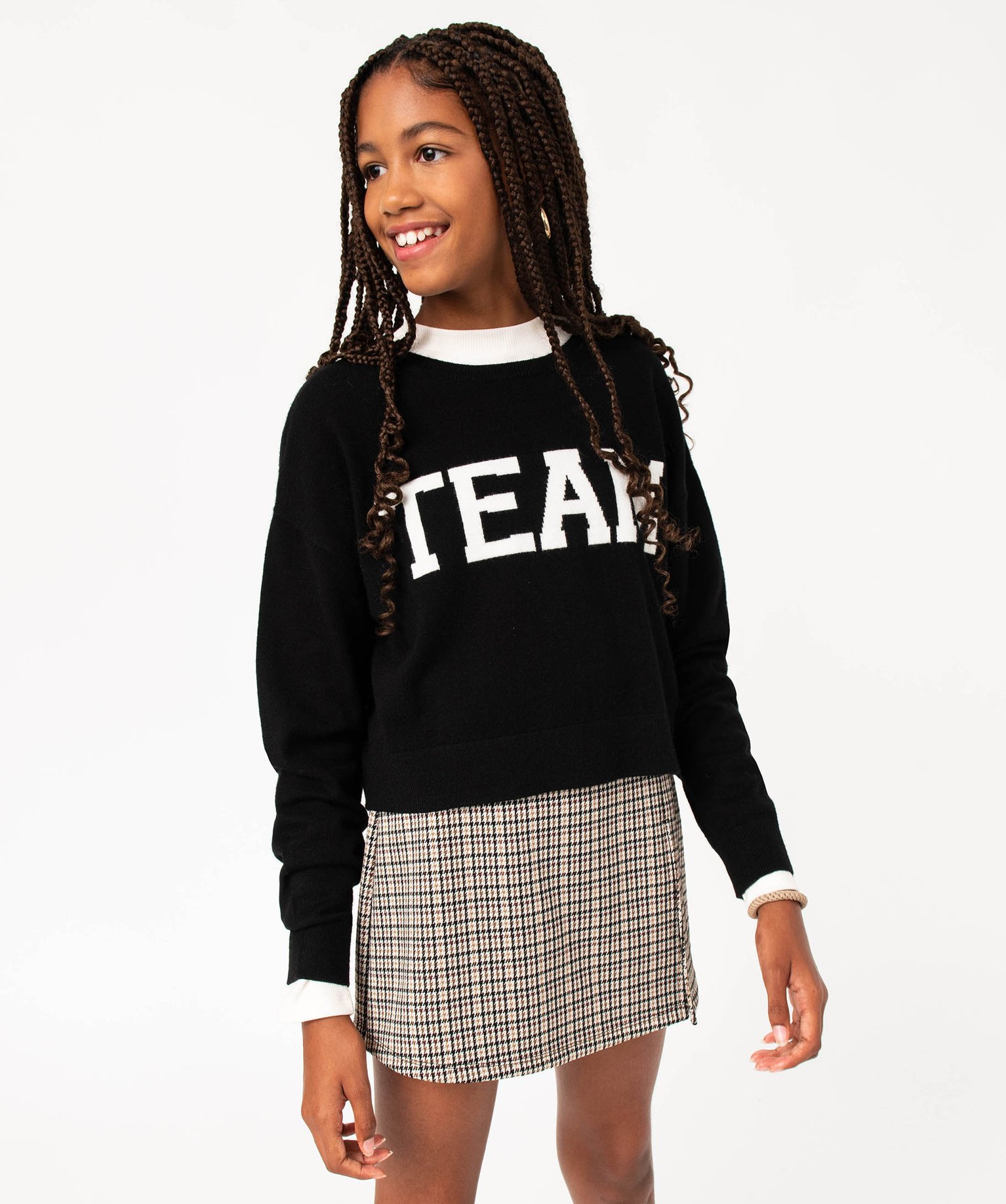 Pull large et court en maille fine fille - 14 - noir - GEMO