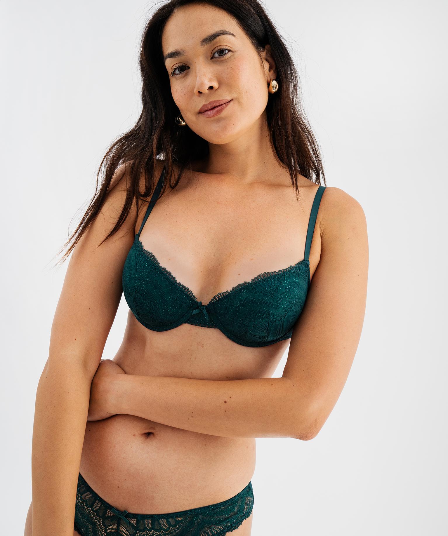 Soutien-gorge corbeille à coques fines avec armatures - 95B - vert fonce - GEMO