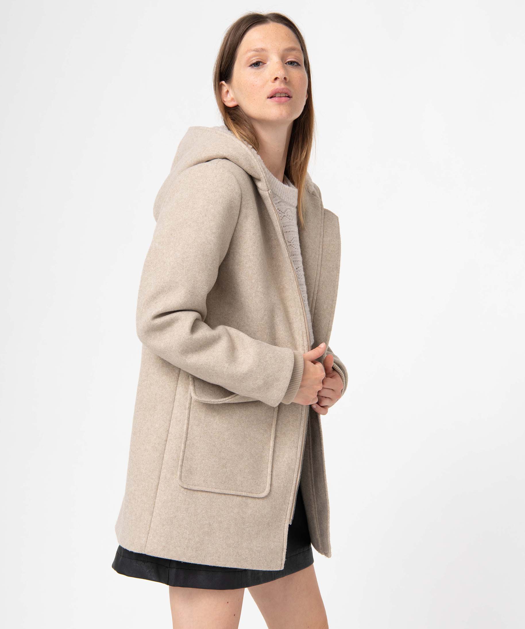 Manteau femme a capuche doublee sherpa