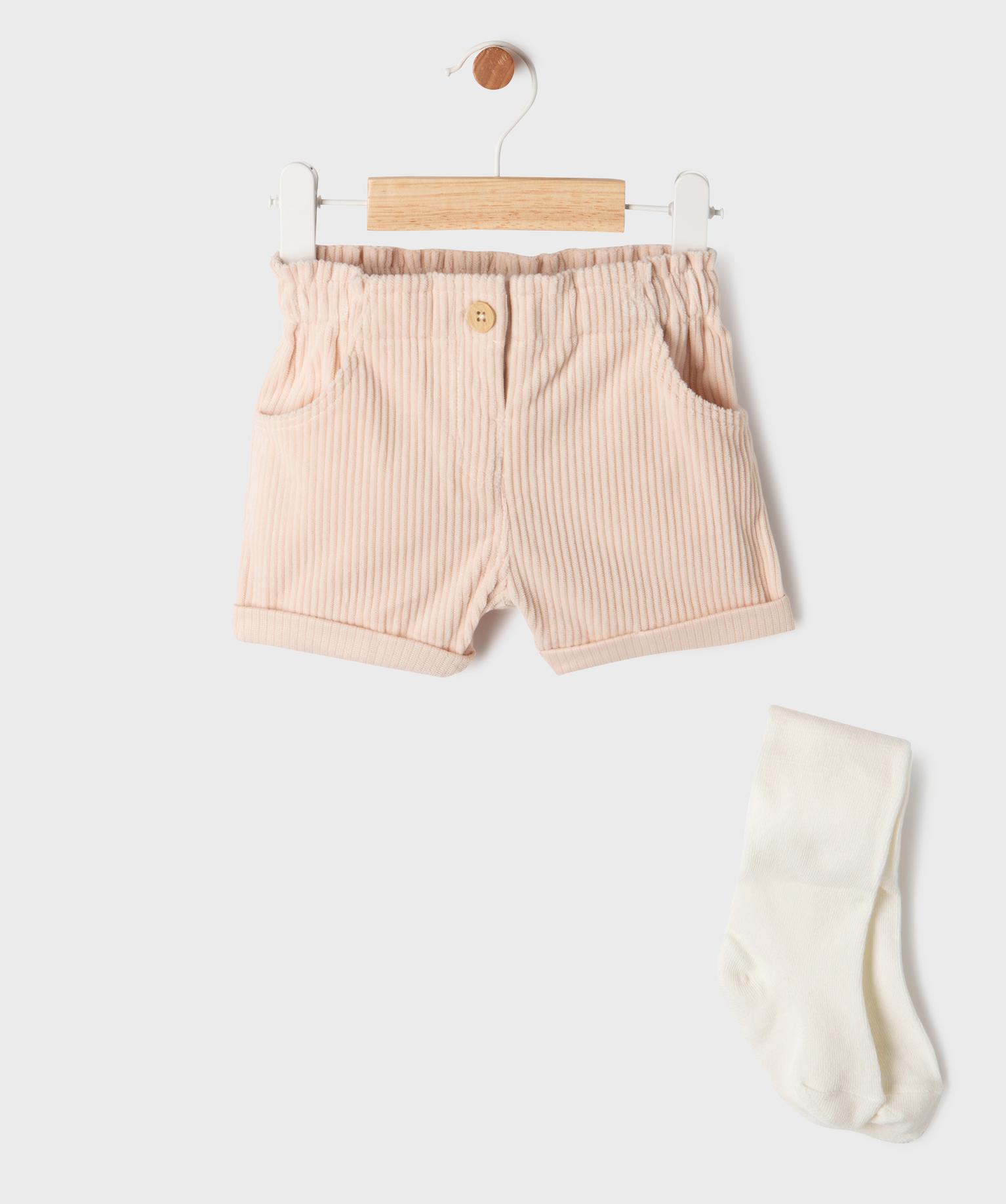 Ensemble 2 pièces short en velours + collant épais bébé fille - 12M - beige standard - GEMO